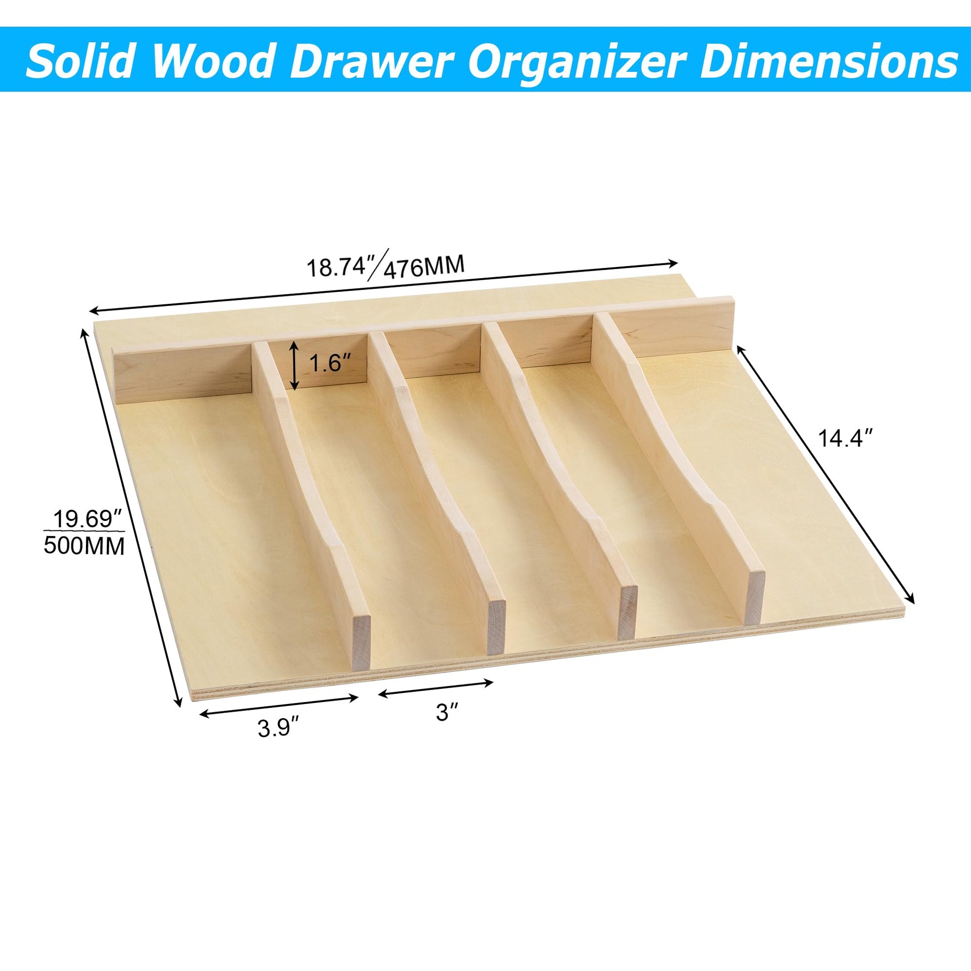 Solid Birch Wood Silverware Drawer Organizer
