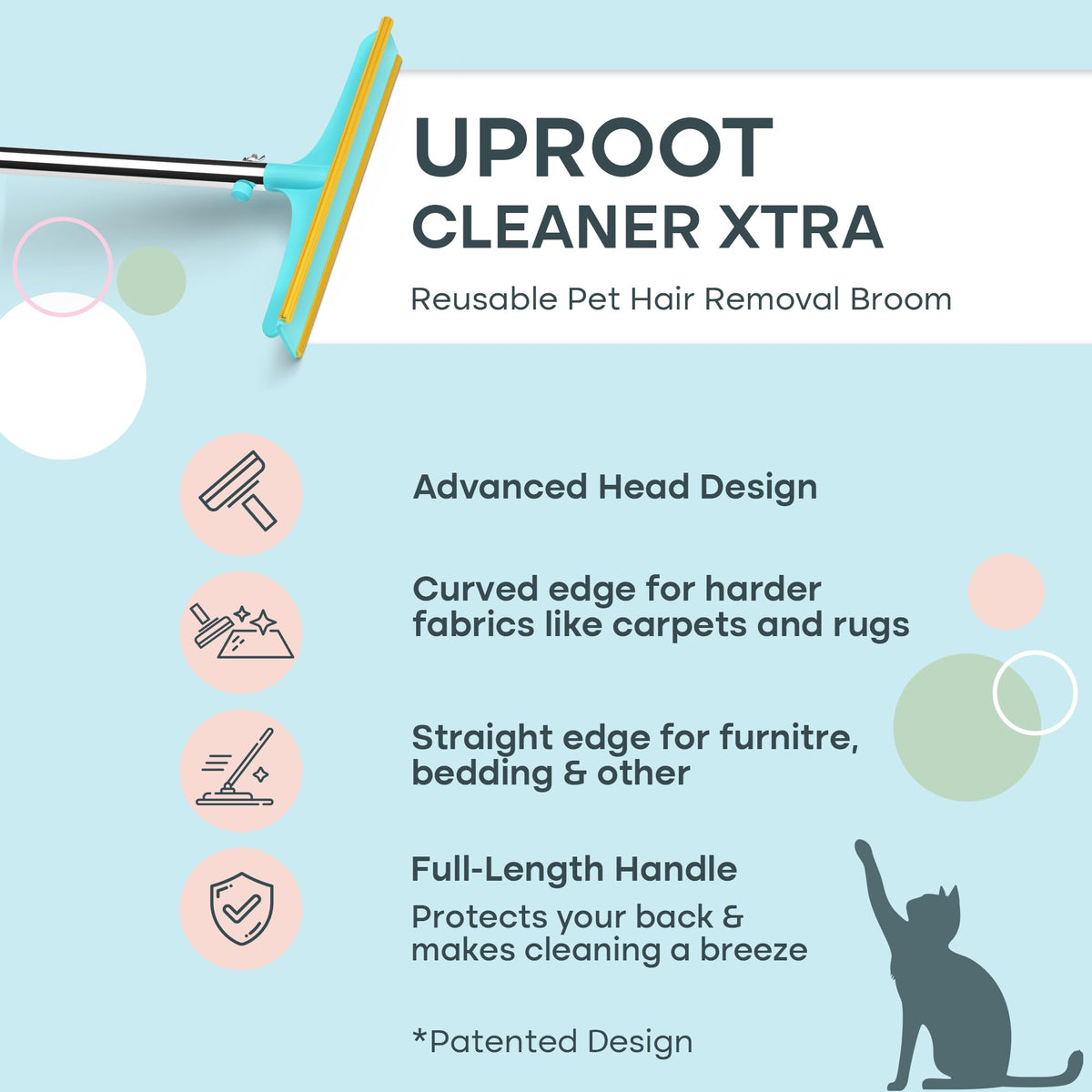 Xtra Carpet Rake for Pet Hair Removal 60" Telescopic Handle