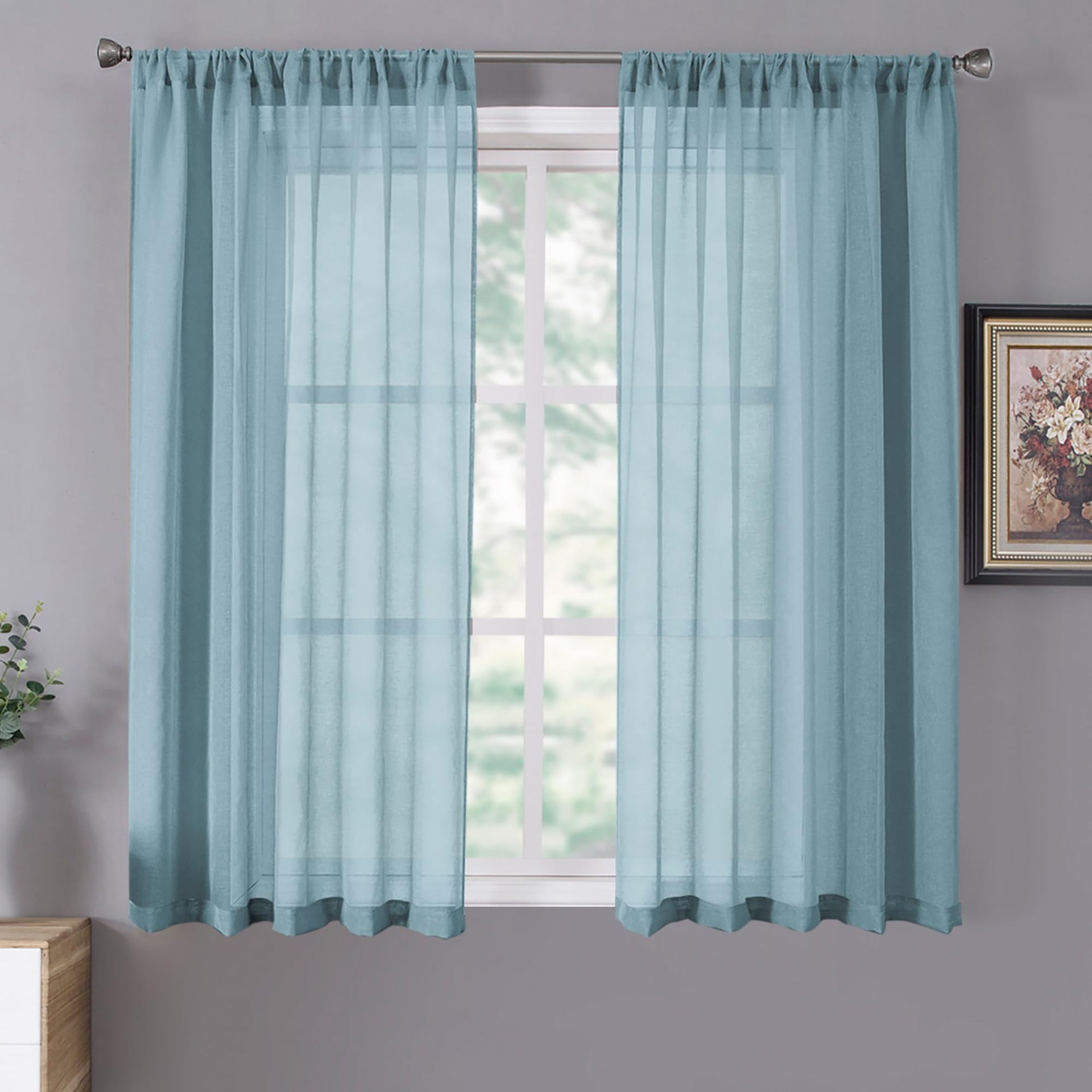 Sheer Curtains Living Room Linen Textured Curtain Sheers Light Filtering Voile Rod Pocket Curtains for Bedroom (2 Count)
