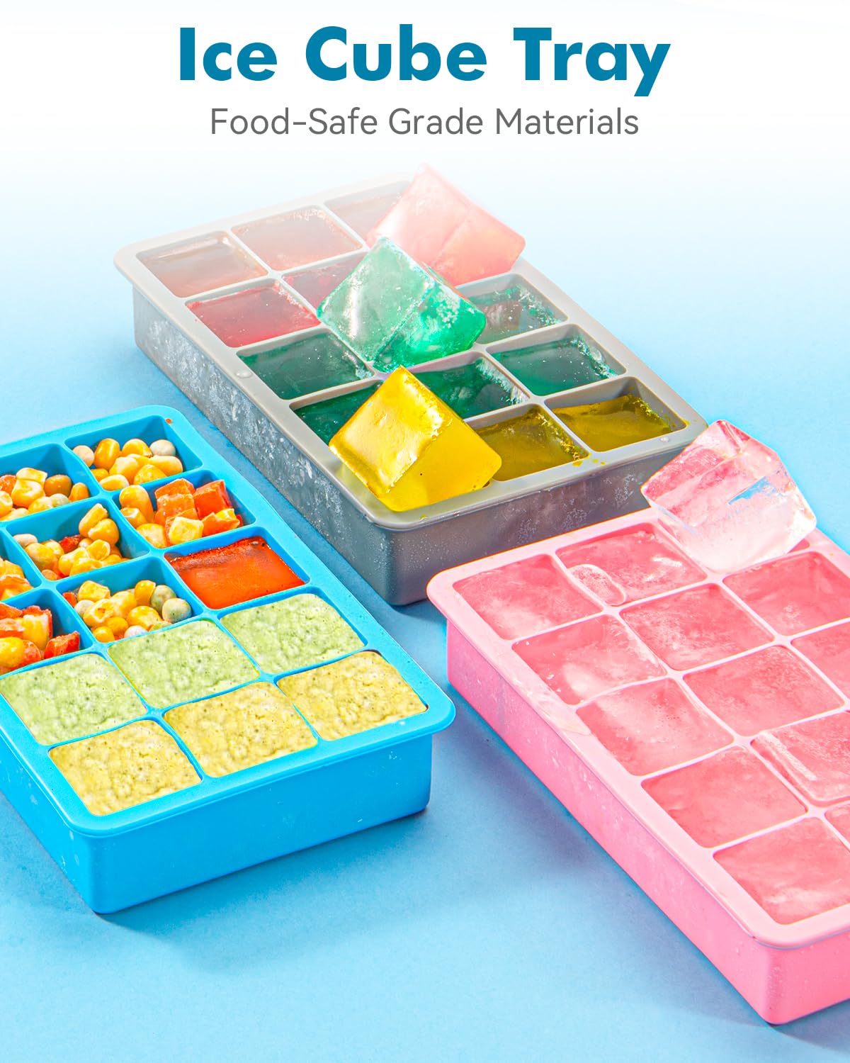 Silicone Ice Cube Trays for Freezer Set of 2