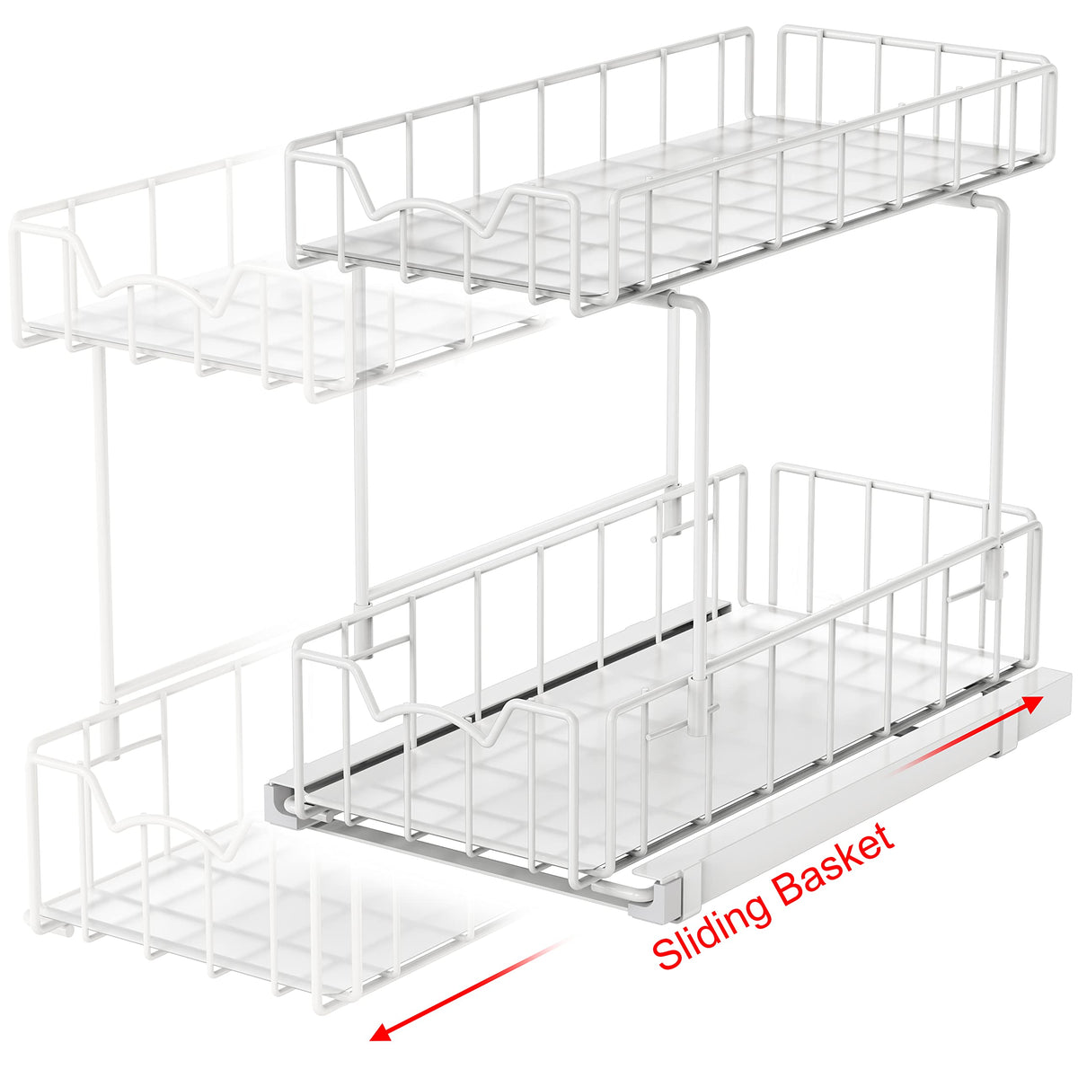 2 Tier Spice Rack Slide Out Wire Basket Drawer