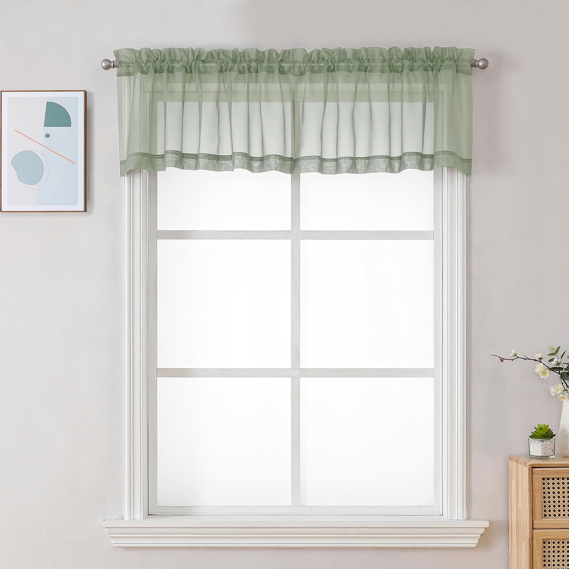 Sheer Sage Green Valances for Windows 2 Pack (2 Count)