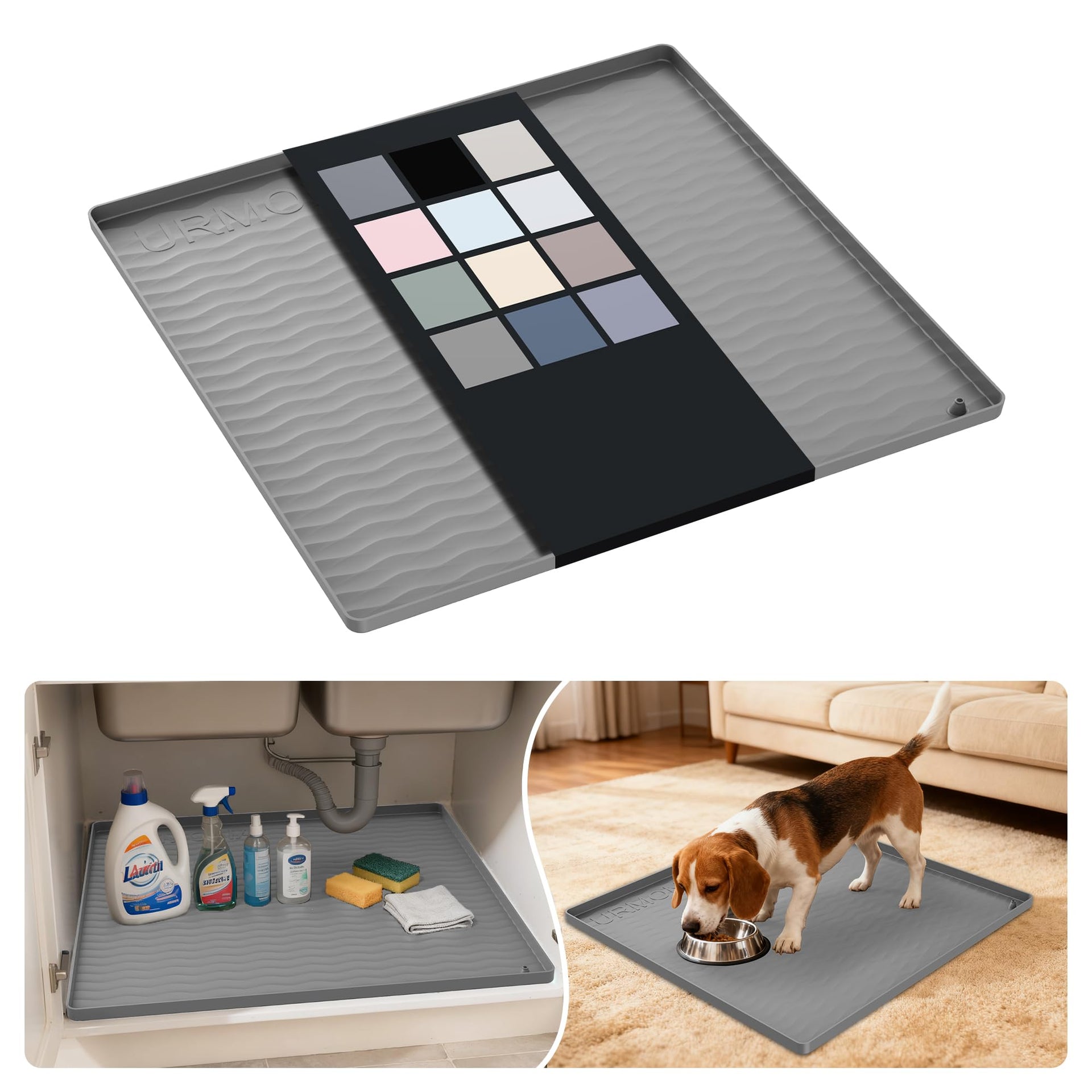 Waterproof Silicone Under Sink Mat 22'' x 22'' Shelf Liner for Kitchen and Bathroom