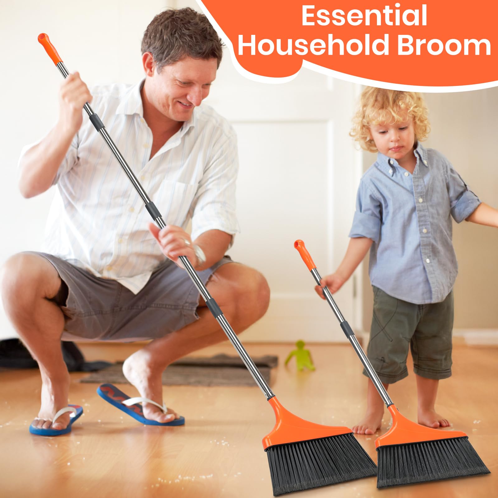 Heavy Duty Angle Broom for Floor Cleaning with 52" Long Handle Stiff Bristle Angle Commercial and Industrial Broom