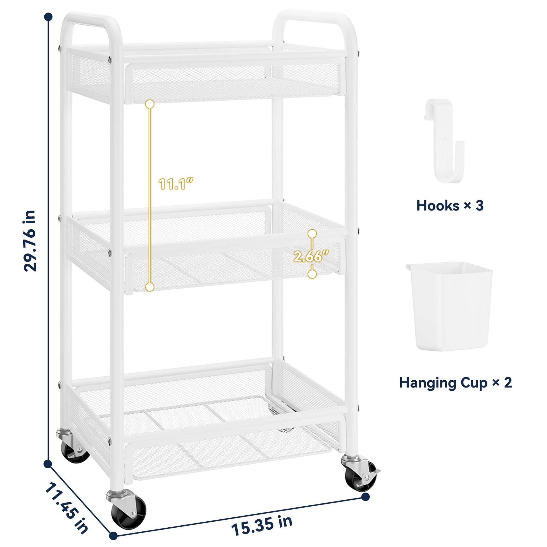 3 Tier Metal Rolling Cart