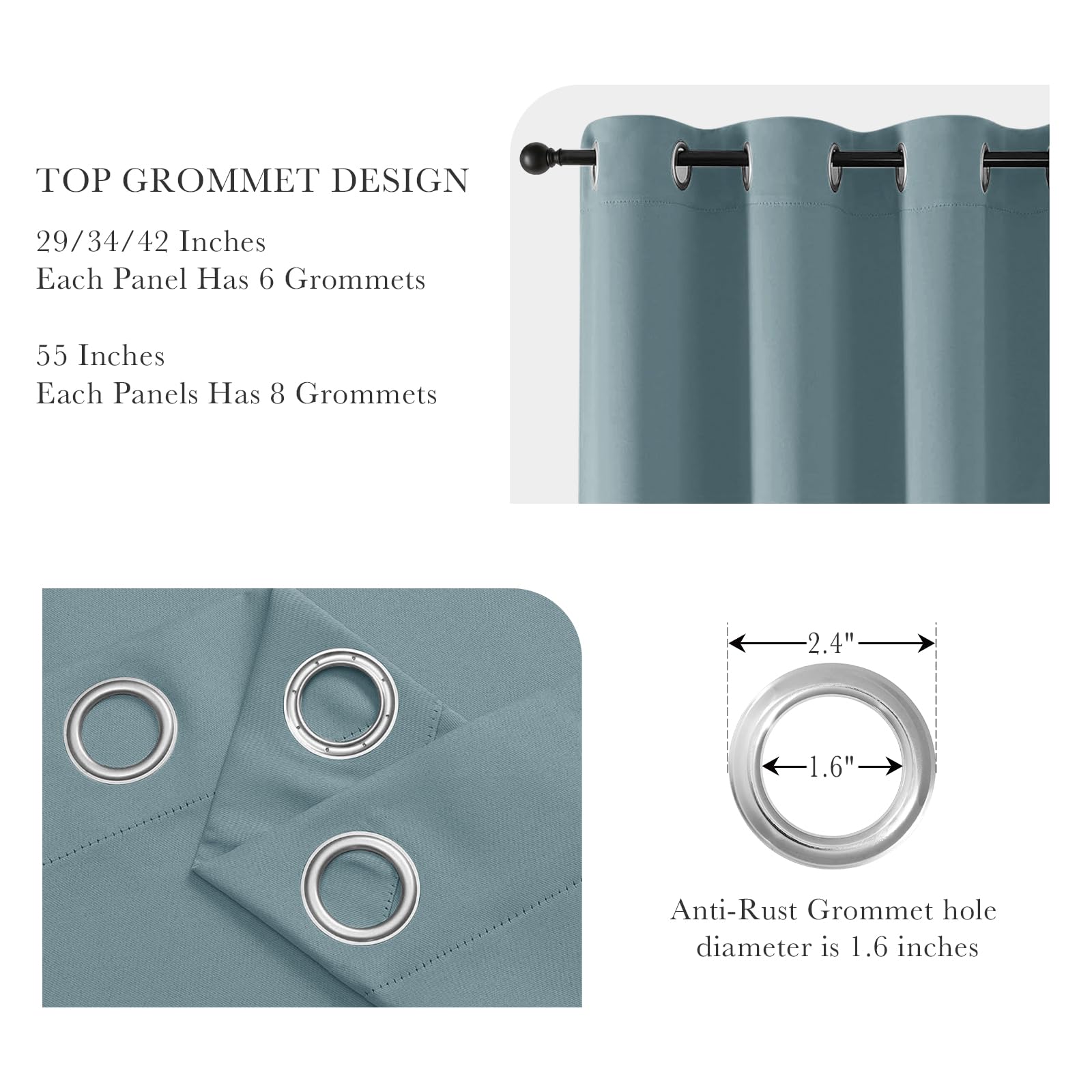 Dusty Blue Blackout Curtains 80 inch Long 2 Panels Set (2 Count)