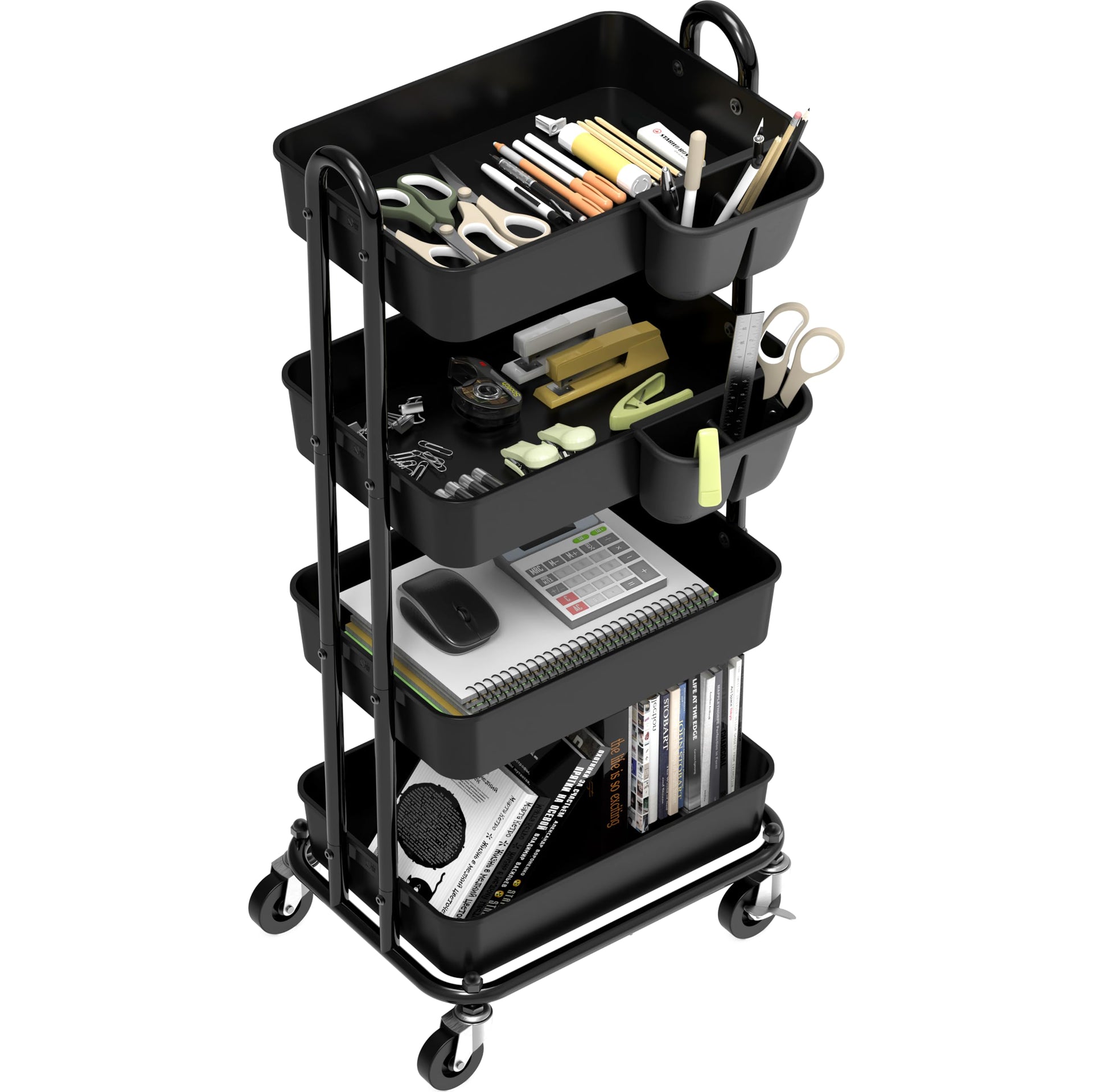 4 Tier Rolling Utility Cart with Hanging Bucket