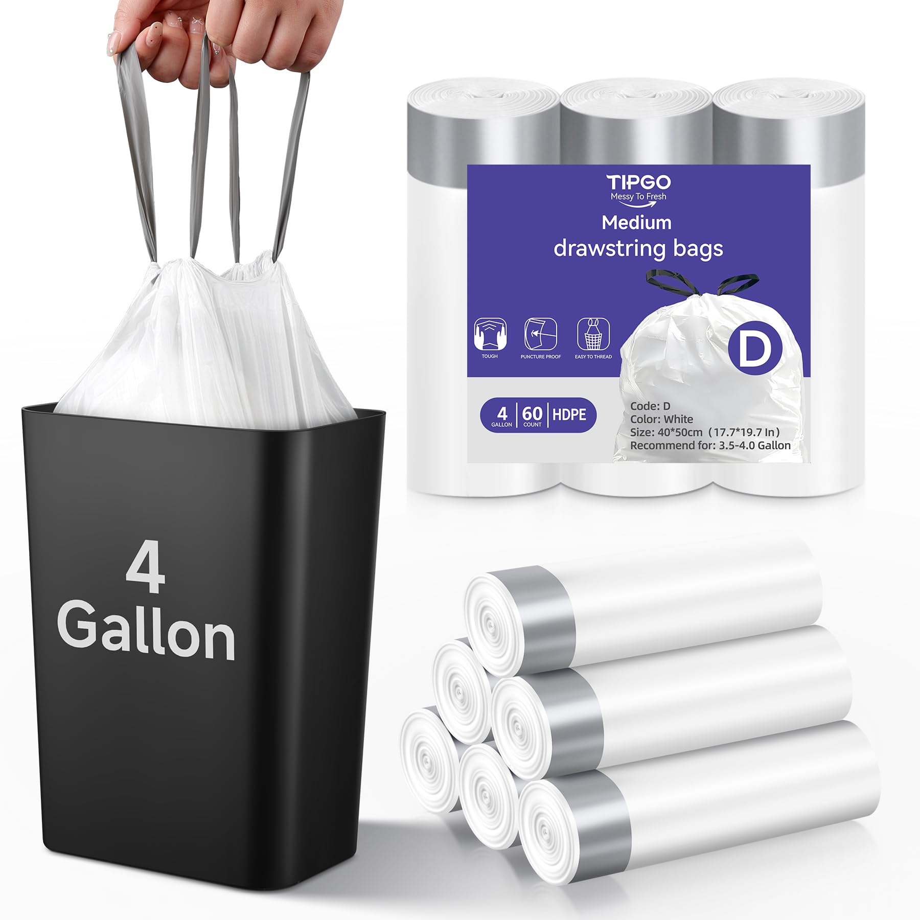 Drawstring 4 Gallon Trash Bags (60 Count)
