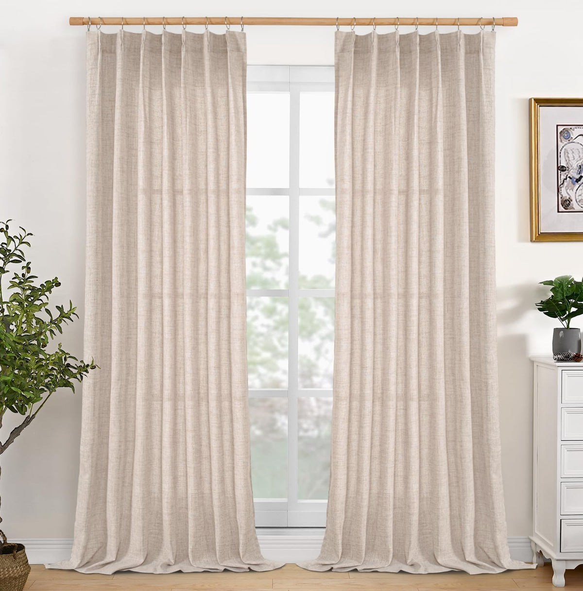 Natural Linen Curtains 95 Inches Long 2 Panels for Bedroom (2 Count)