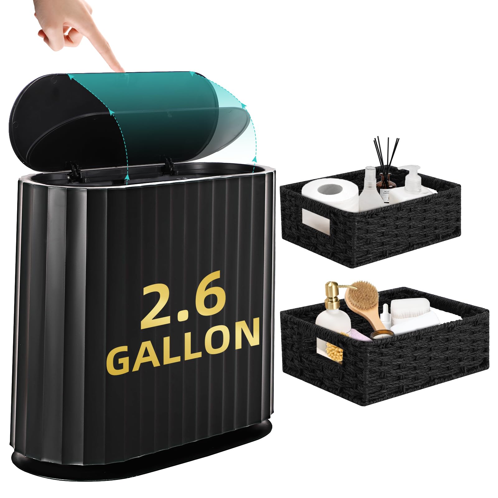 Small Bathroom Trash Can with Press Type Lid (3 Count)