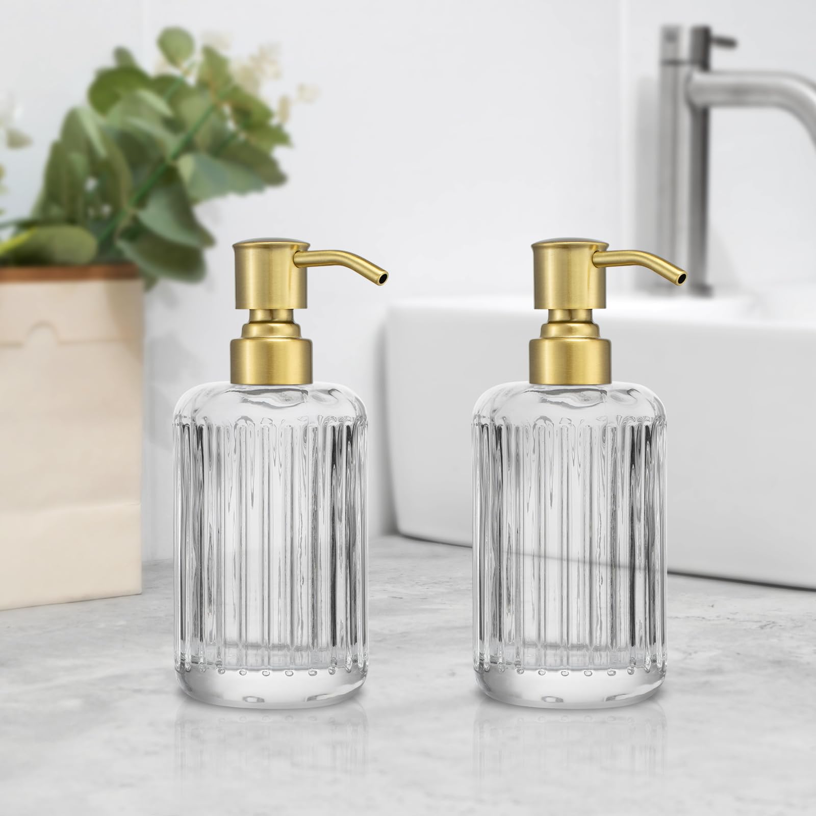 2 Pack Brushed Gold 304 Stainless Steel Soap Dispenser Pump Replacement Standard 28 (2 Count)