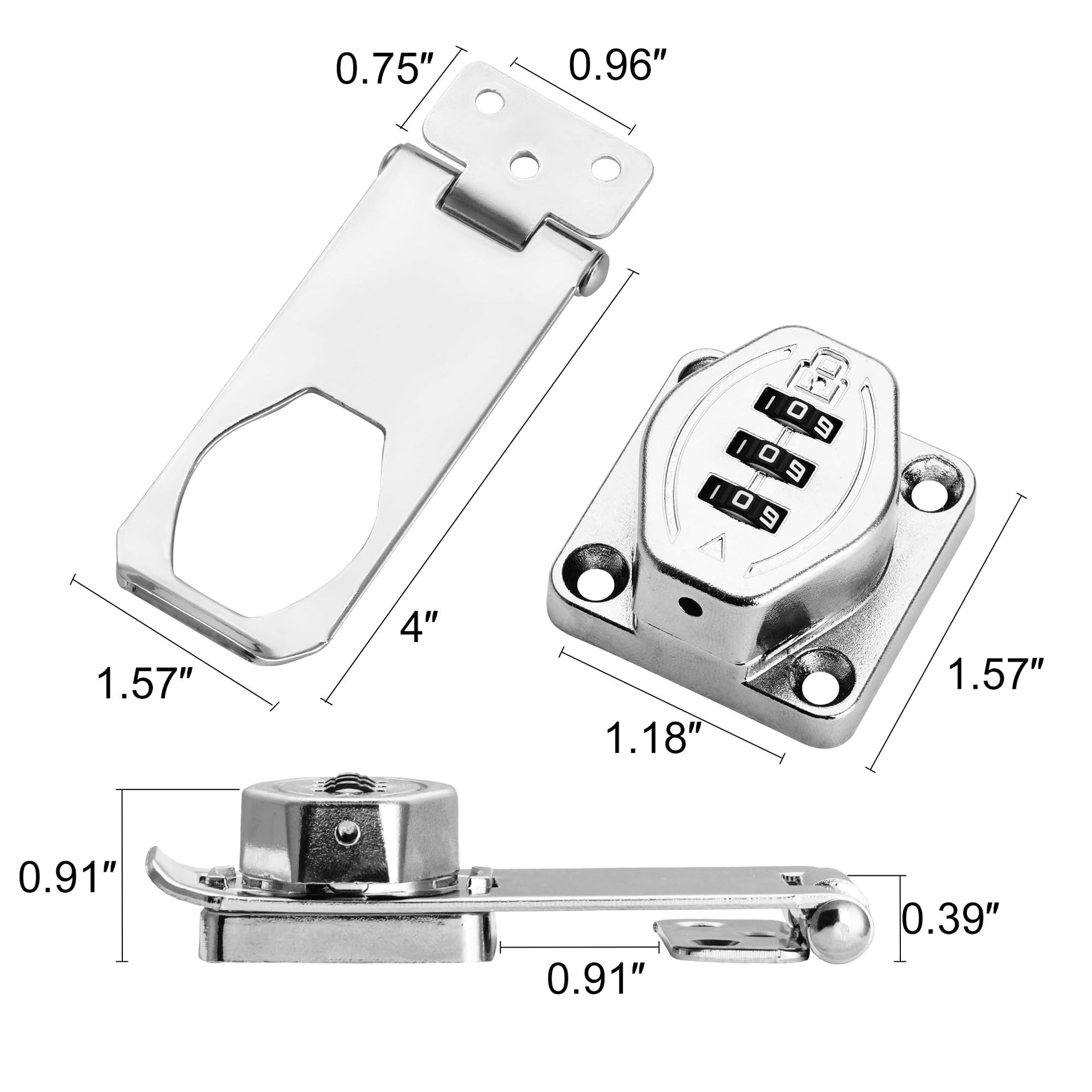 4 inch 180 Degree Hasp Latch with Combination Lock (2 Count)
