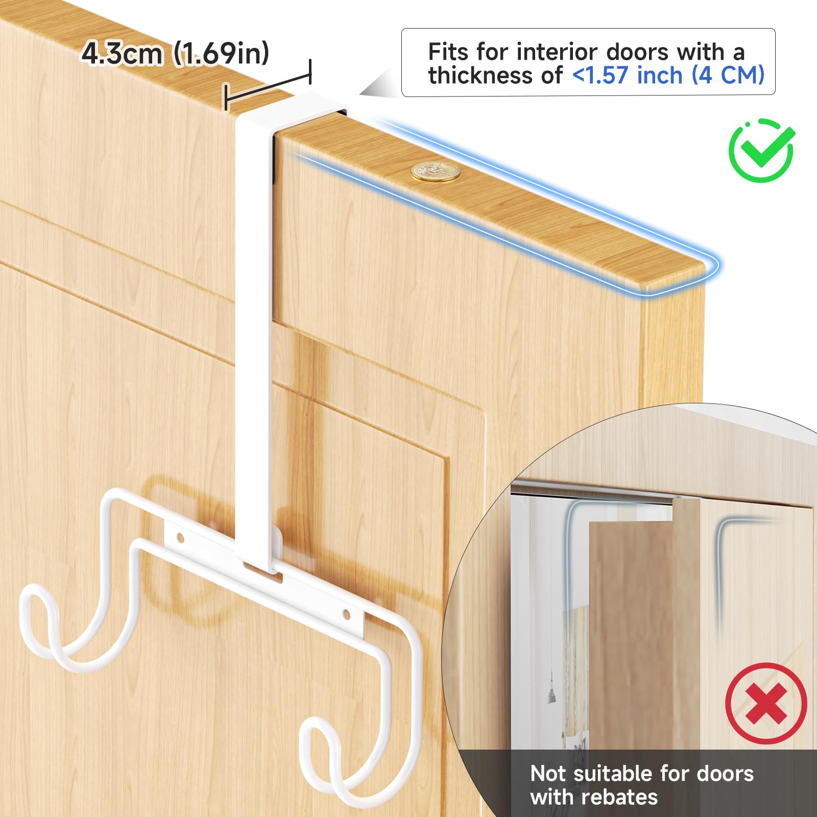Over The Door & Wall Mount Ironing Board Hanger with Removable Hook