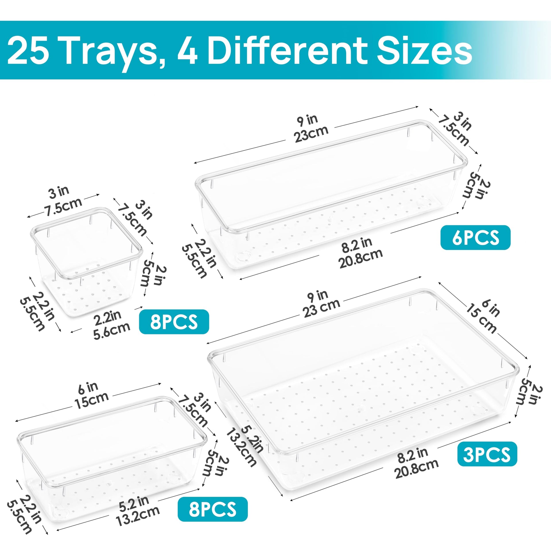 25 PCS Clear Plastic Drawer Organizers Set (25 Count)