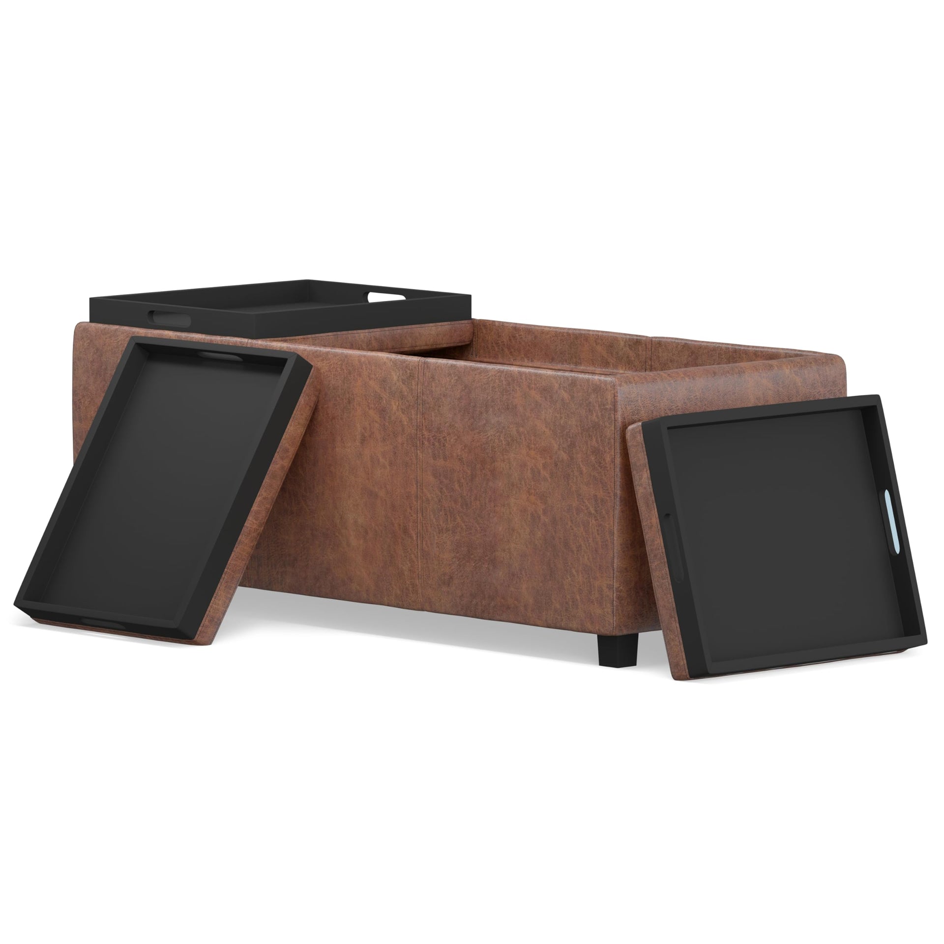 Avalon 42" Wide Vegan Leather Storage Ottoman in Saddle Brown