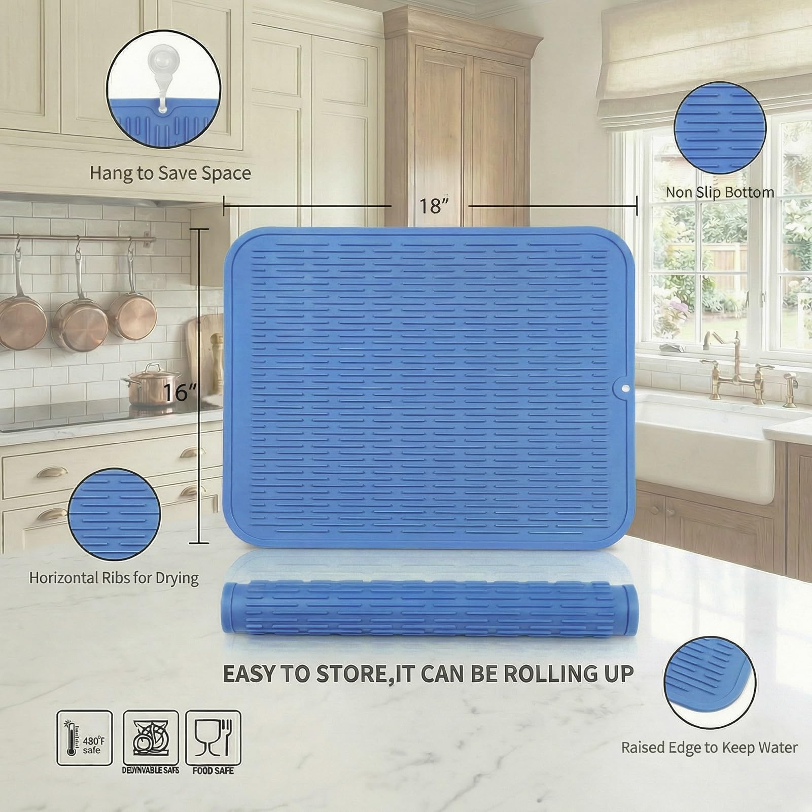 Silicone Dish Drying Mat for Multiple Usage