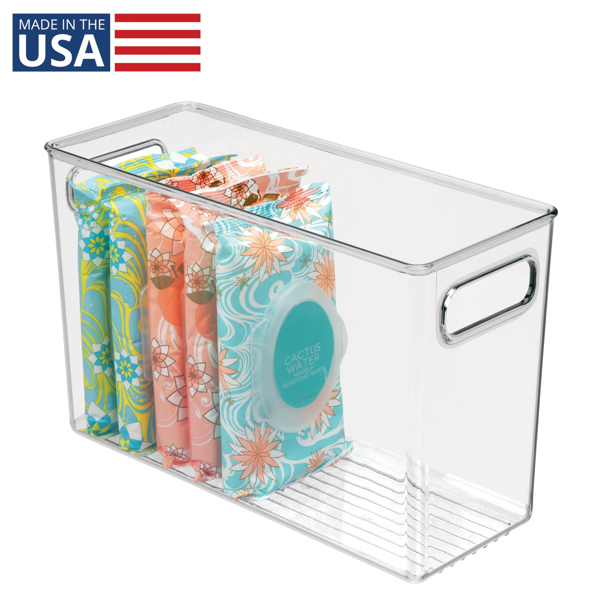 Slim Clear Plastic Bathroom Storage Bin