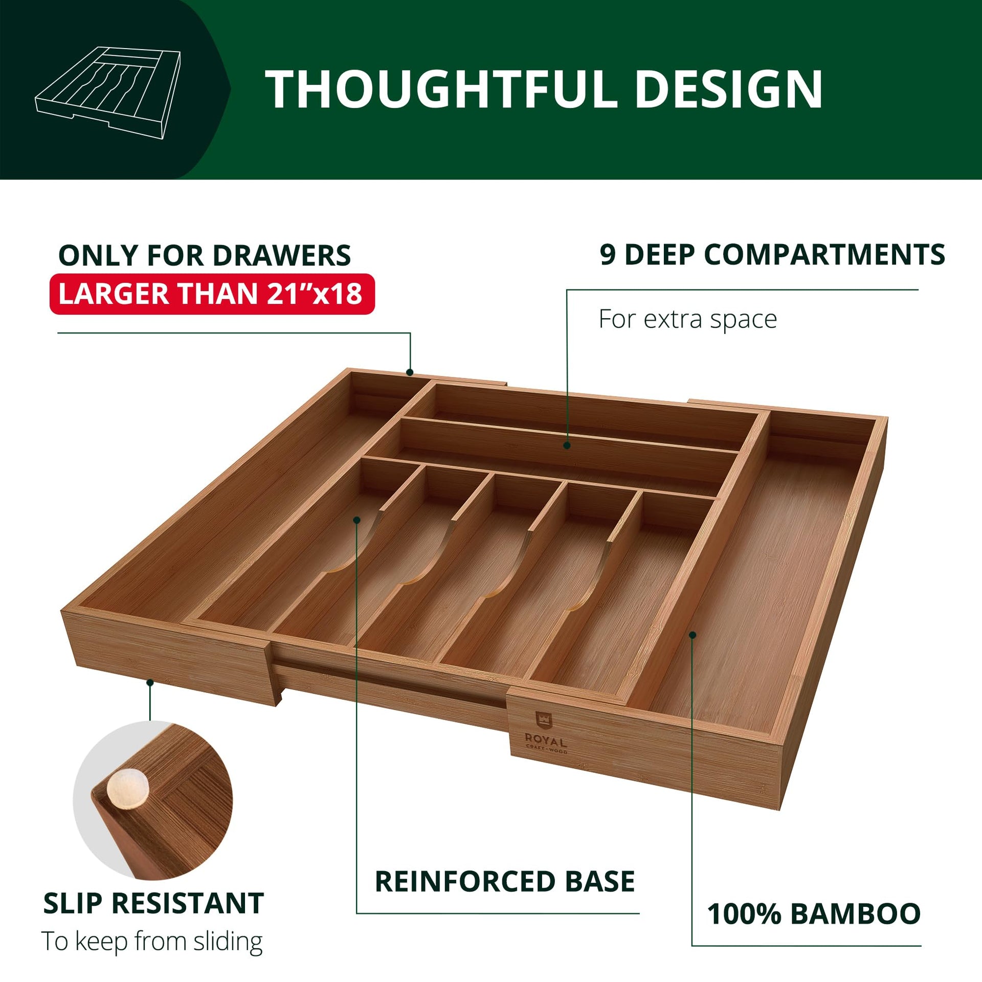Luxury Bamboo Kitchen Drawer Organizer