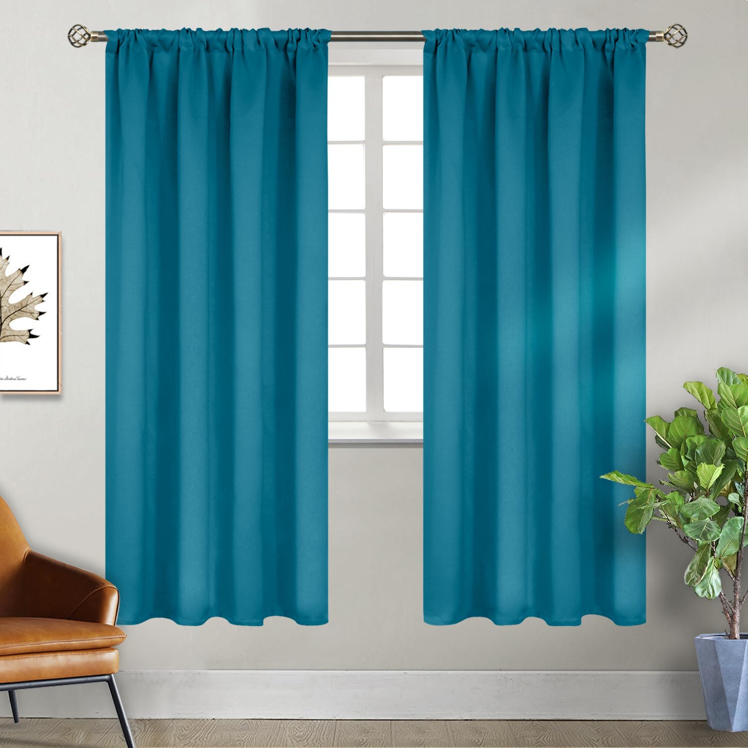Teal Blue Blackout Curtains for Bedroom 72 Inch Length
