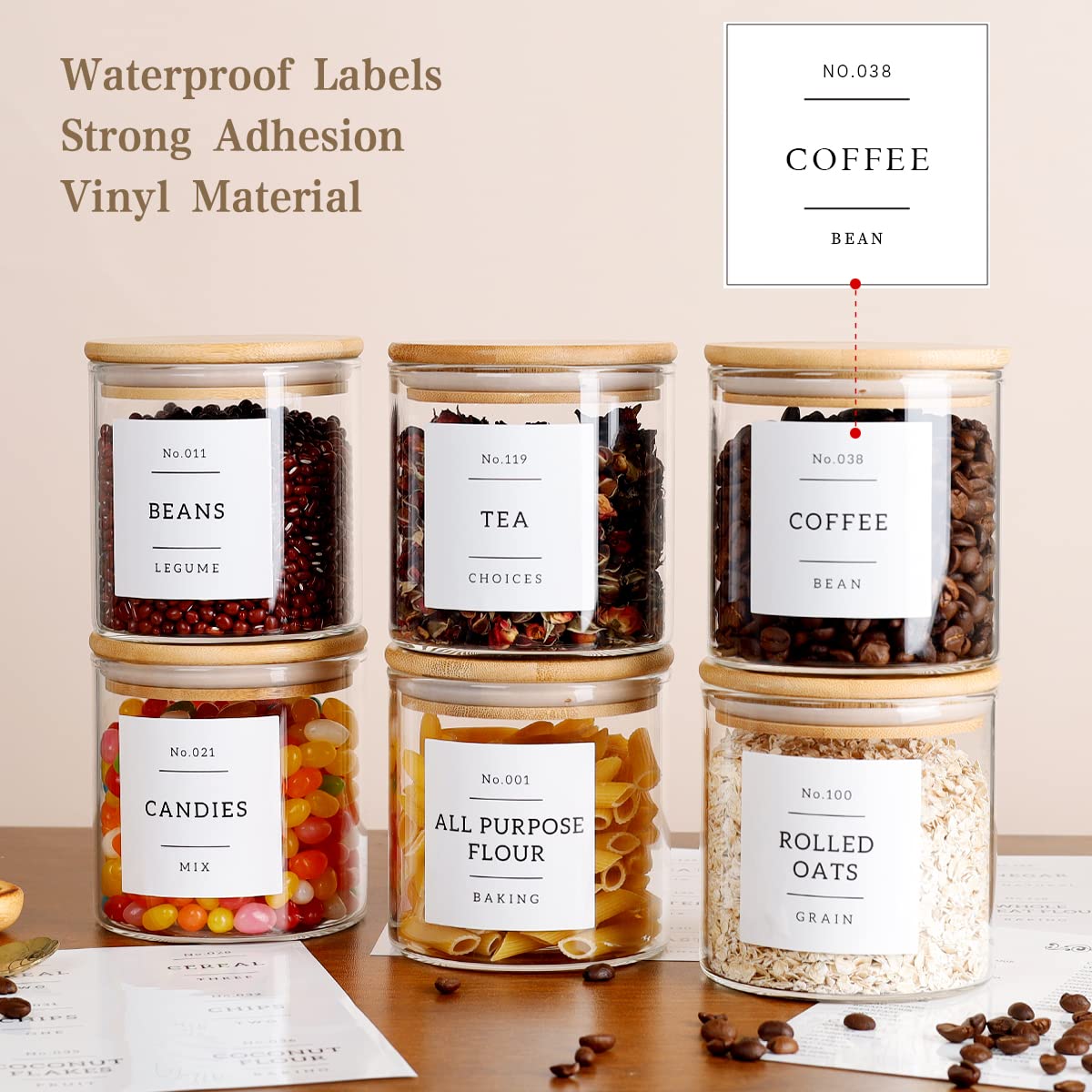 20 OZ Glass Food Storage Jars with 132 Pantry Labels Preprinted
