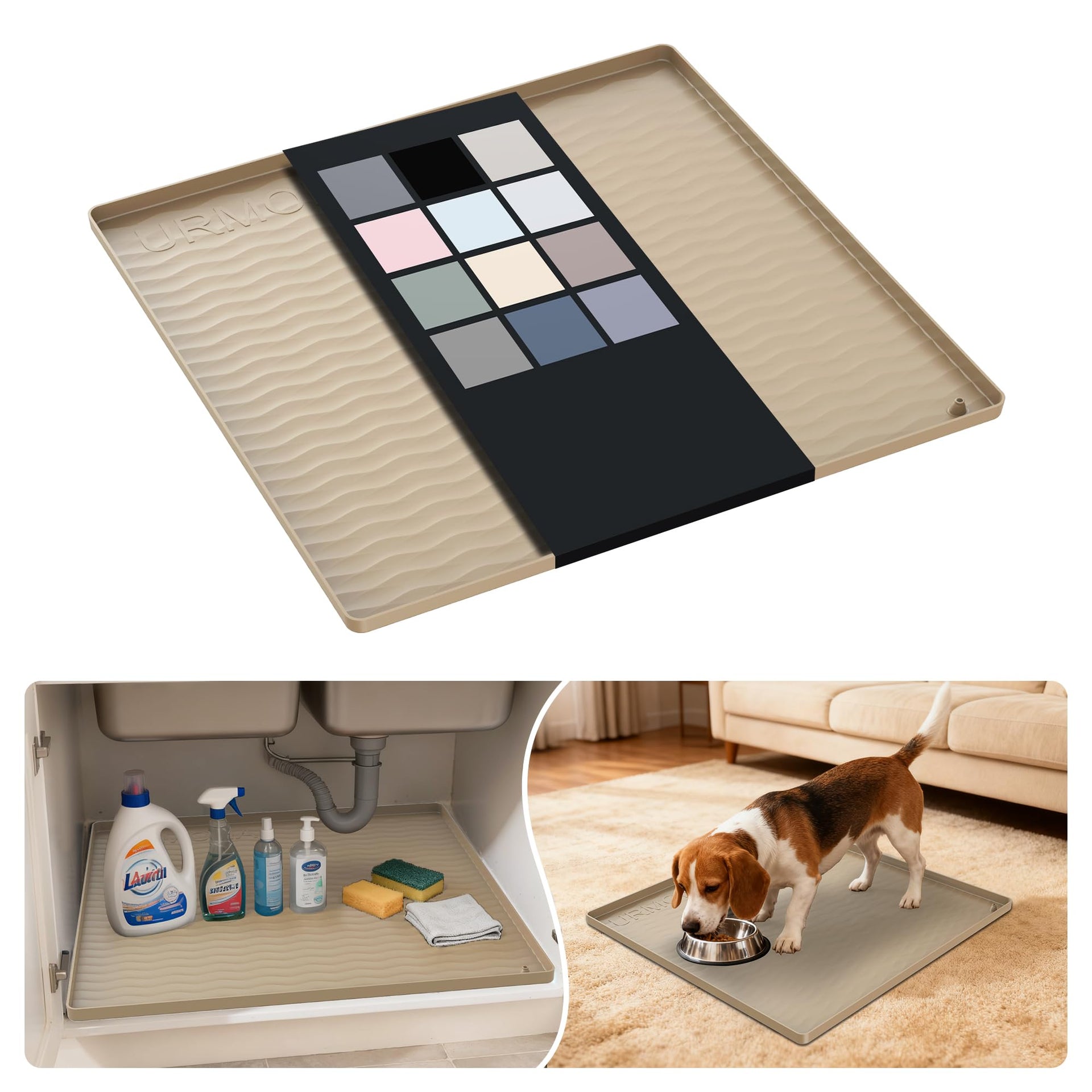 Waterproof Silicone Under Sink Mat 19'' x 19'' Shelf Liner for Kitchen and Bathroom