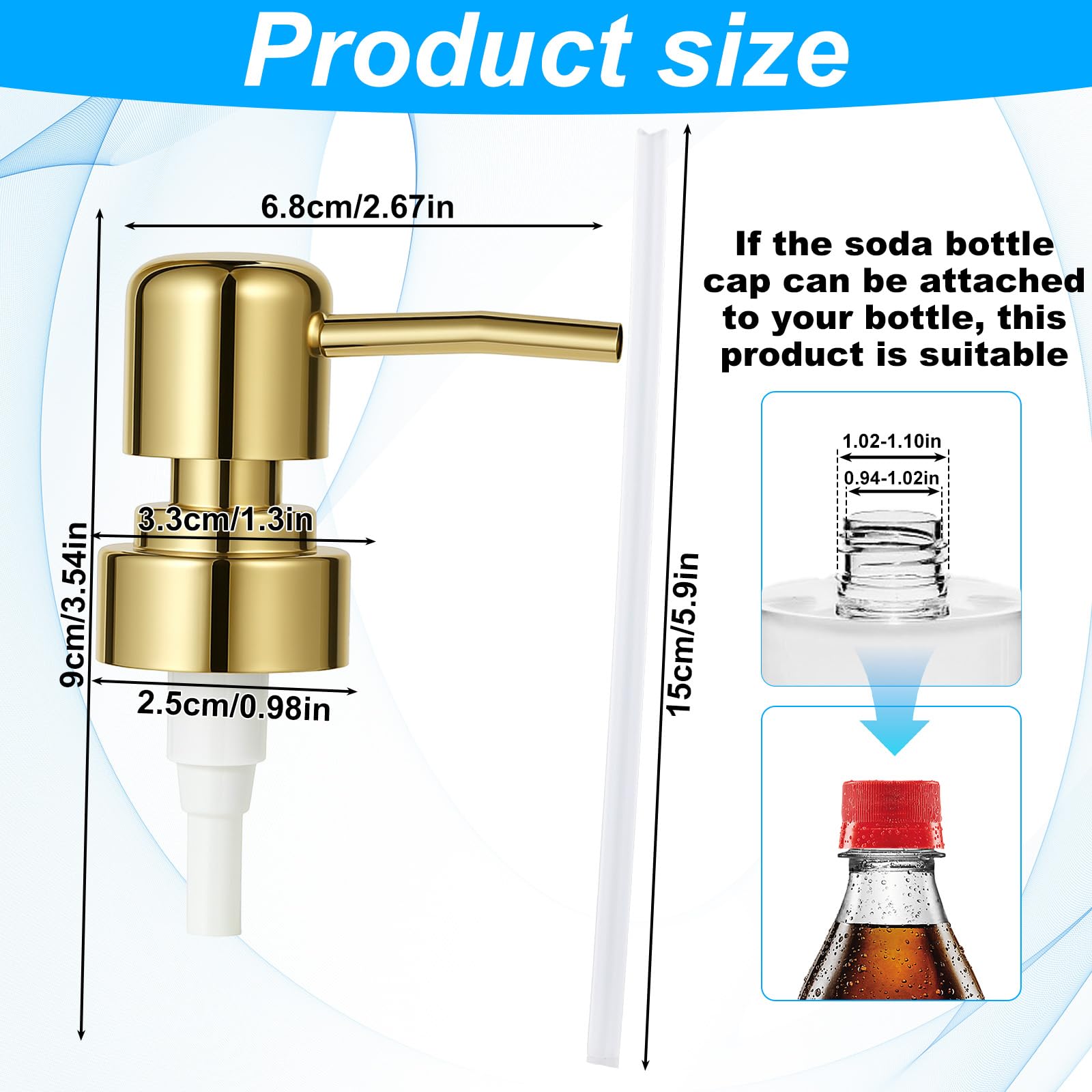 2 Pack Gold Soap Dispenser Pump Replacement Top Dispenser Pumps Refill Dispensers Liquid Hand Soap Dispensers Soaps Pumps Replacement for Lotion Regular Glass Mouth Bottles (2 Count)