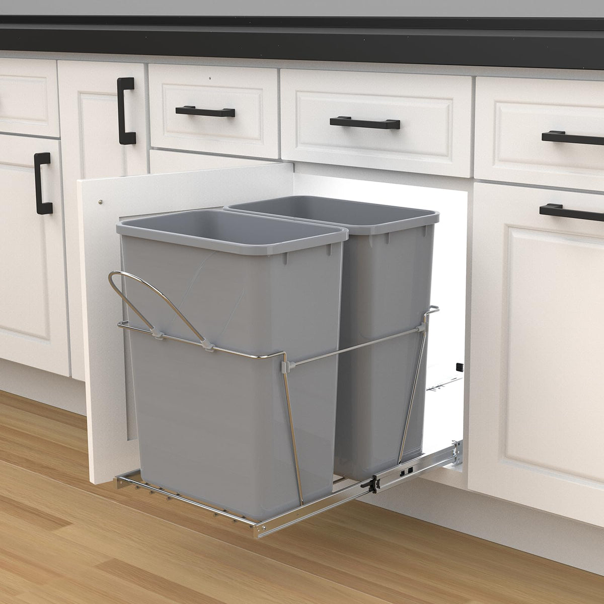 Double Pull Out Trash Can for Under Kitchen Cabinets Include Double 35QT Trash Bin Doesn't Include Door Fittings