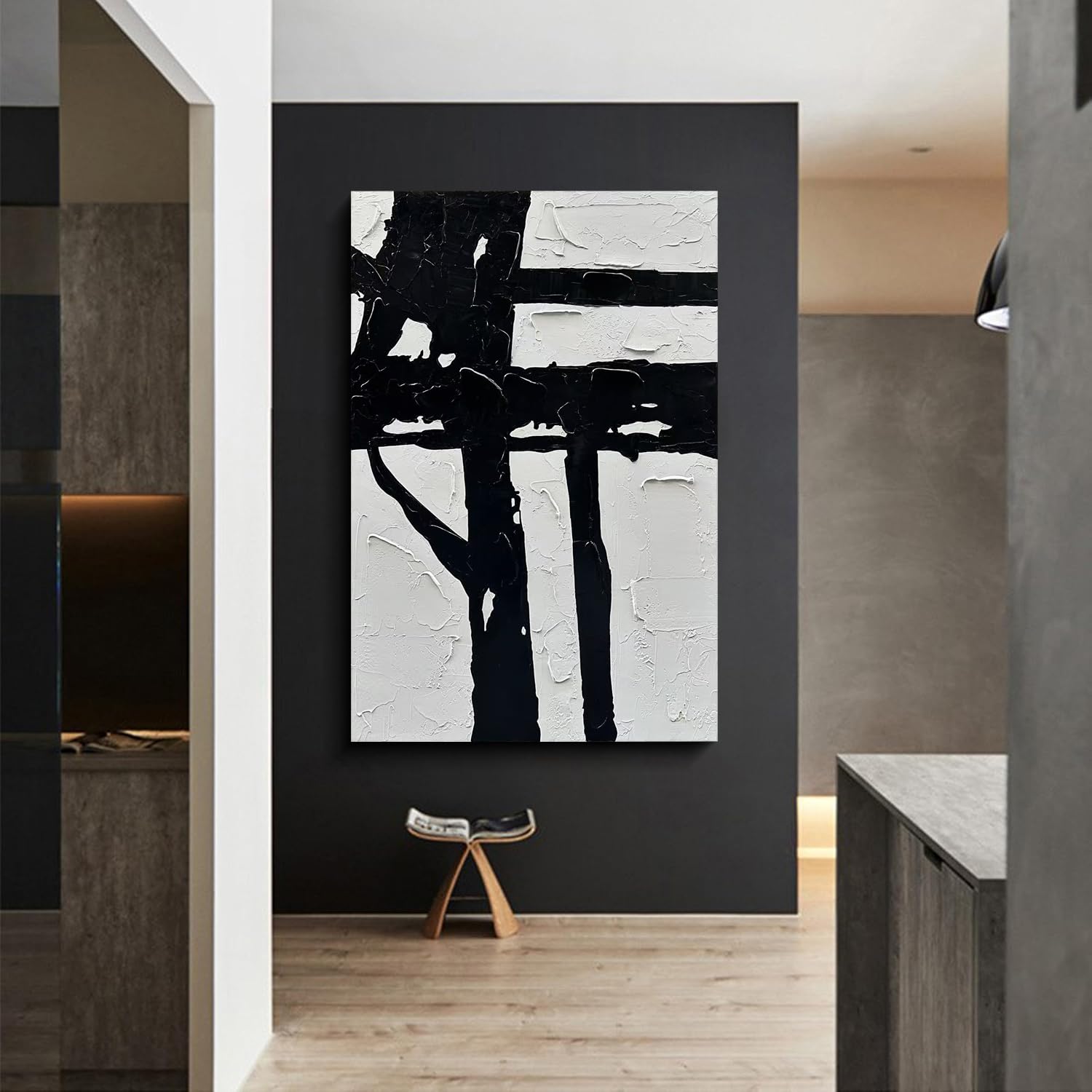 Art Hand drawn black and white abstract decorative oil painting