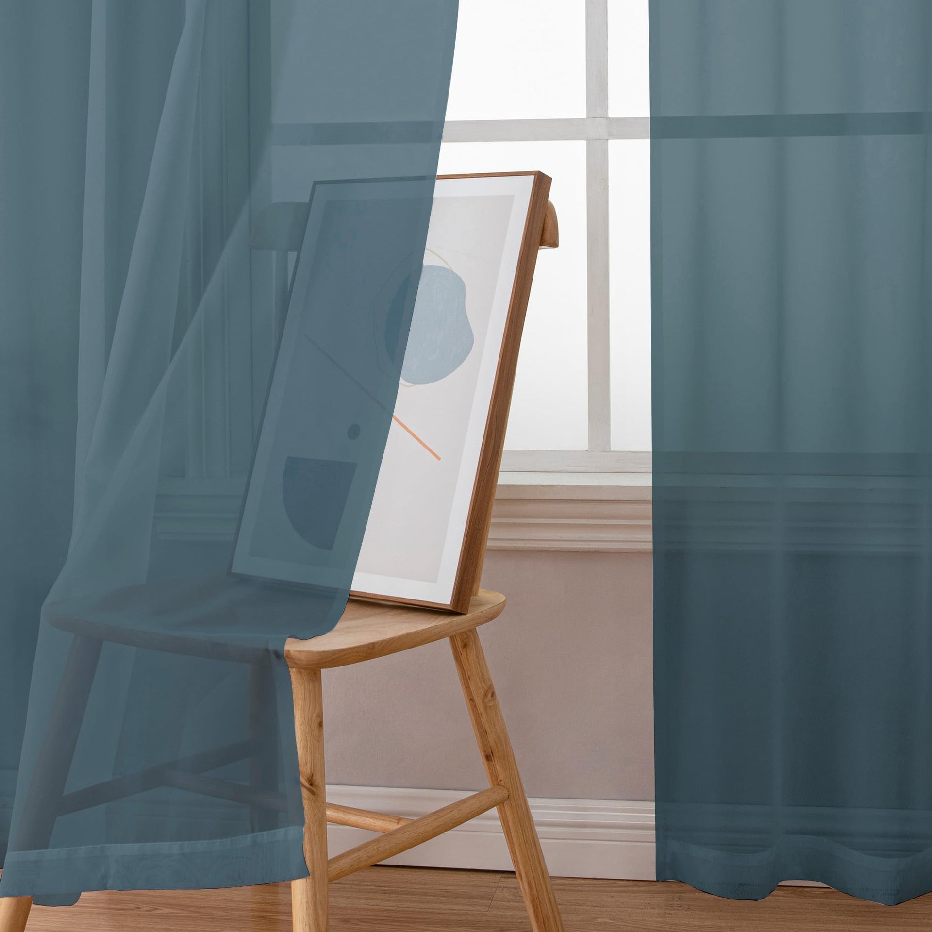Dusty Blue Sheer Curtains 36 inch Length 2 Panels (2 Count)