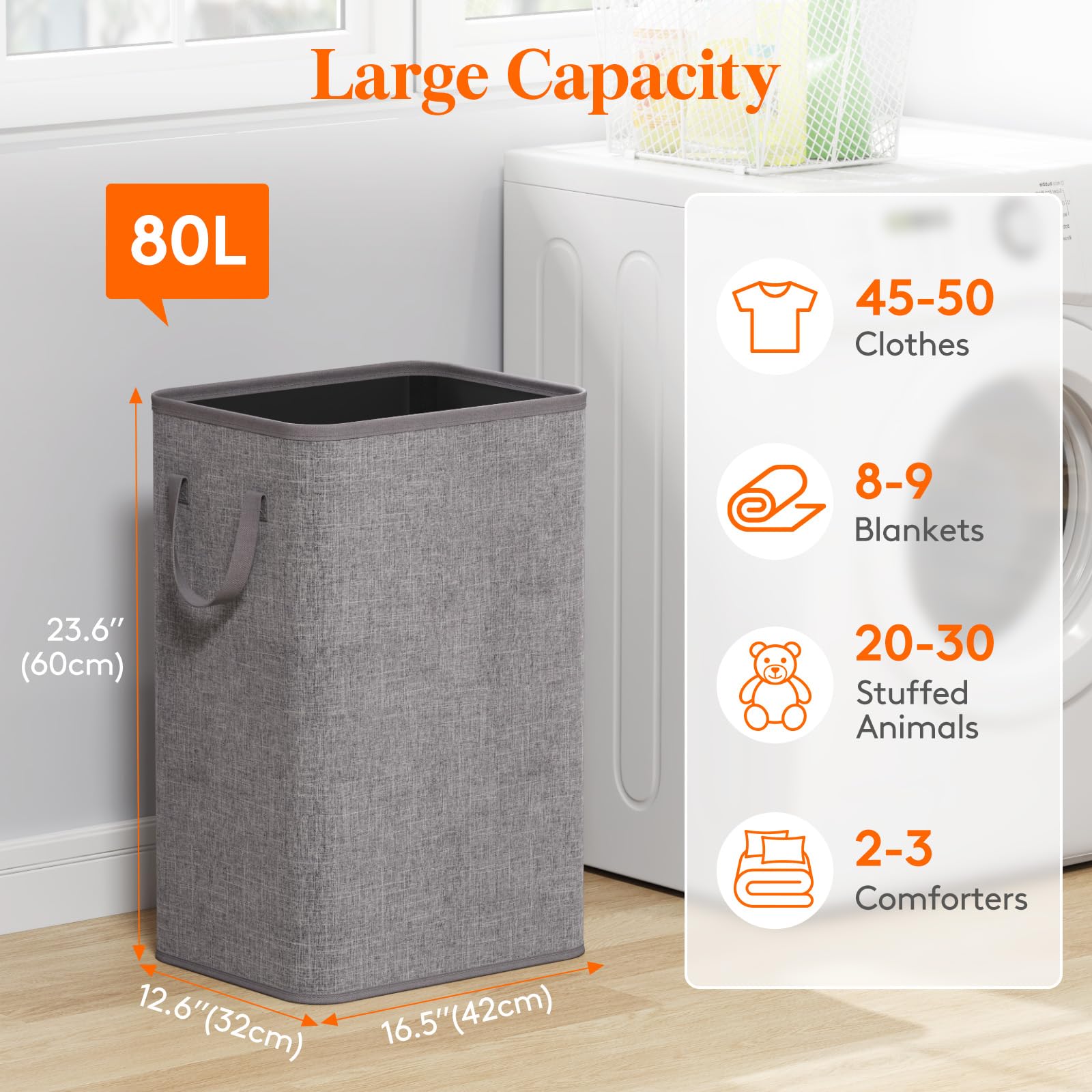 80L Large Laundry Basket with Handles