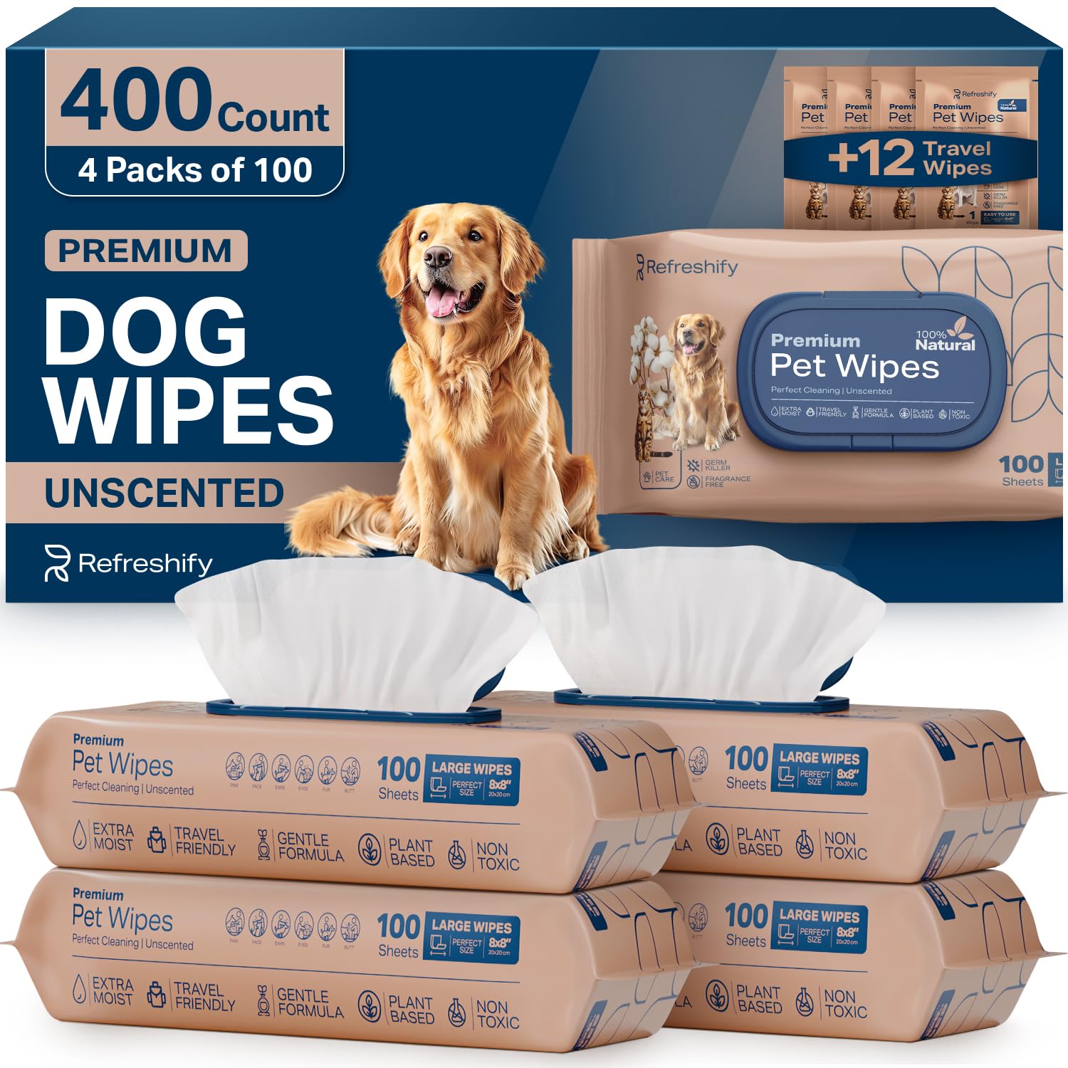 Dog Wipes for Paws and Butt (400 Count)