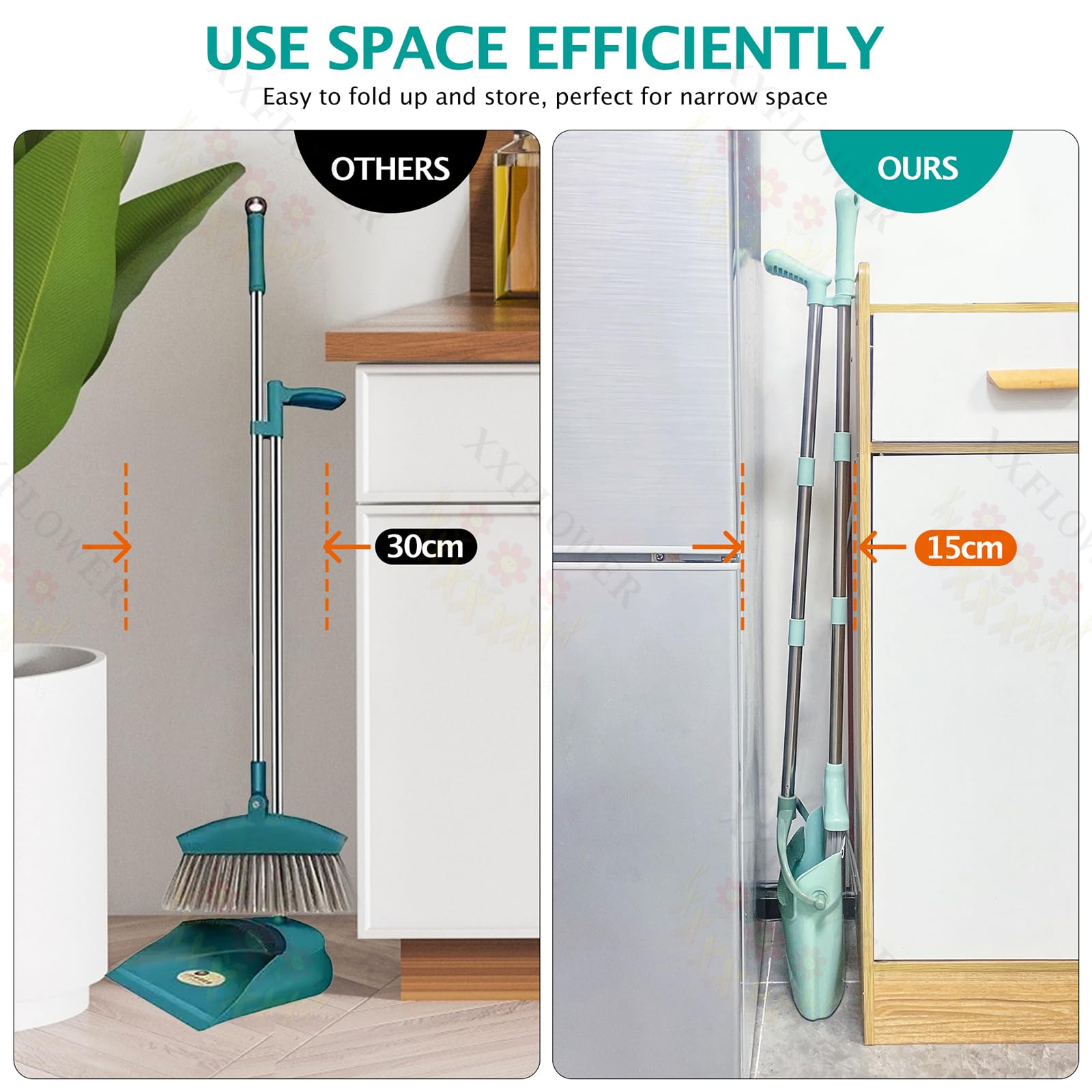 Broom and Dustpan Set with Cleaning Teeth