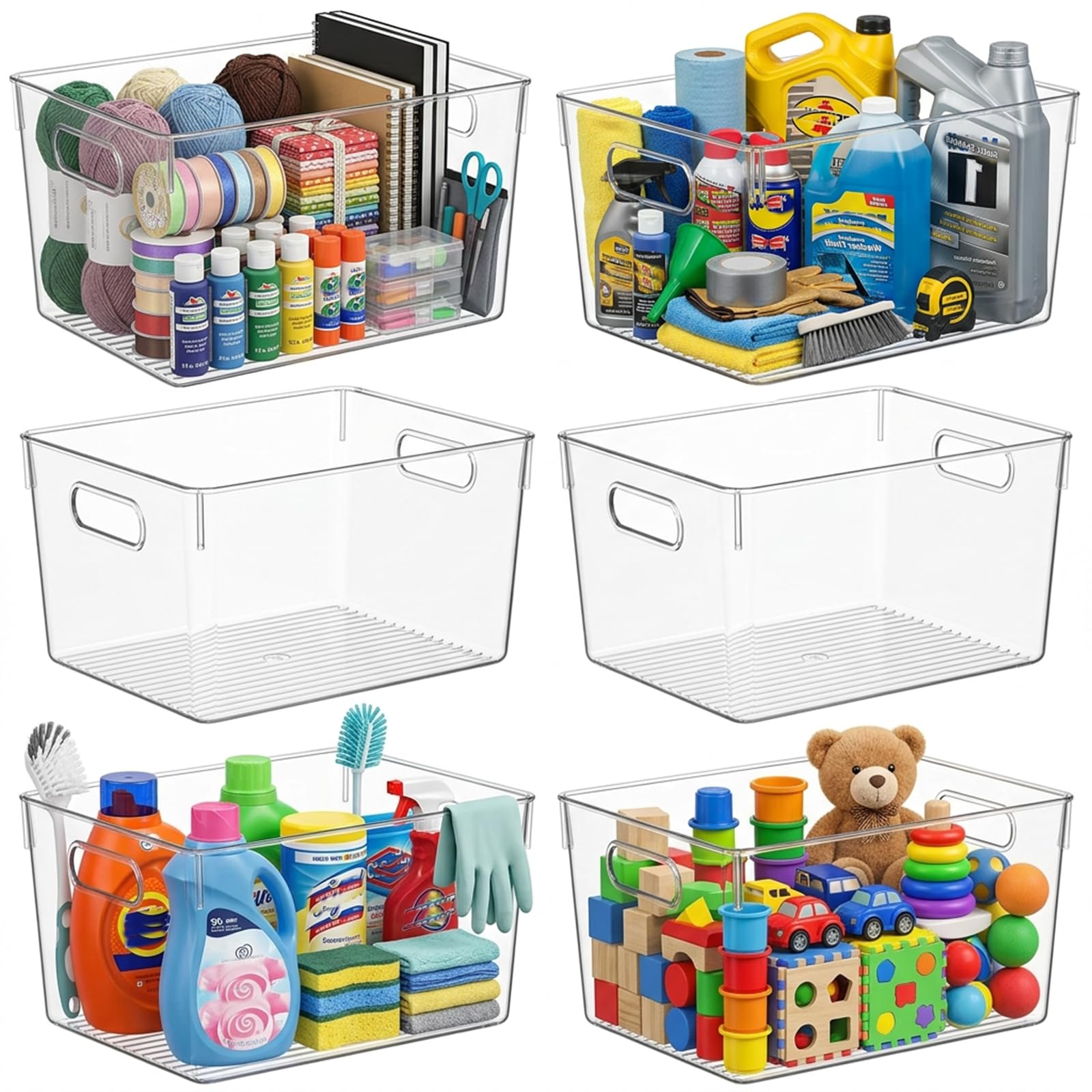 6 Pack X Large Clear Organizer Bins 13x10x8in Storage Containers (6 Count)