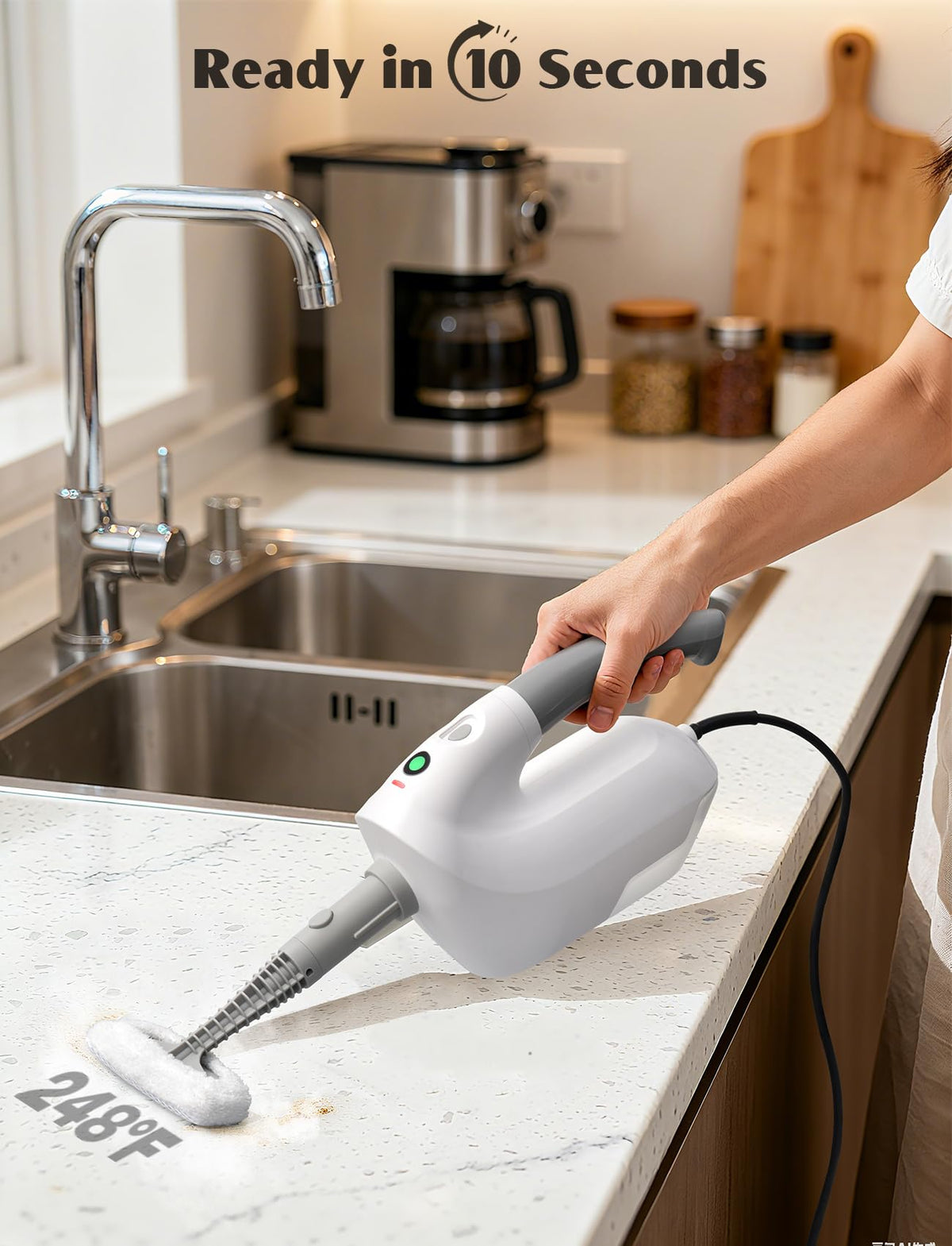 10-in-1 Steam Mop, Detachable Handheld Steam Cleaner, Multi & Up Steamer for Cleaning with 350ml Tank,10s Heat-Up, 23Ft Cord, 248°F 1200W Powerful Floor Steam Mop for Hardwood Floors, Grout, Carpet