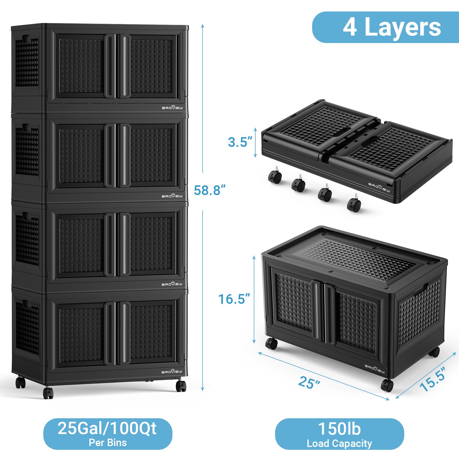 400Qt Stackable Storage Bins with Lids (4 Count)