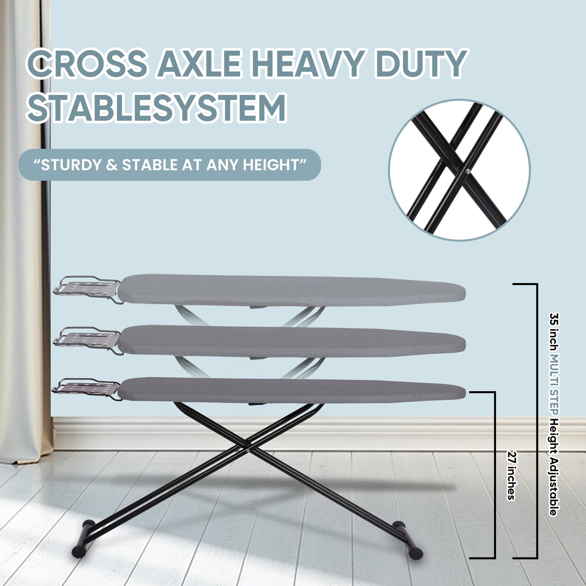 Deluxe Ironing Board with Heat Resistant Cover and Thicken Felt Pad