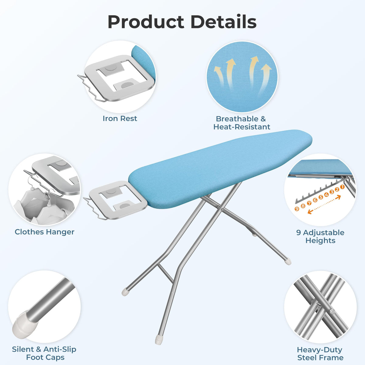 Ironing Board 43"x14" with Heavy Duty Iron Rest