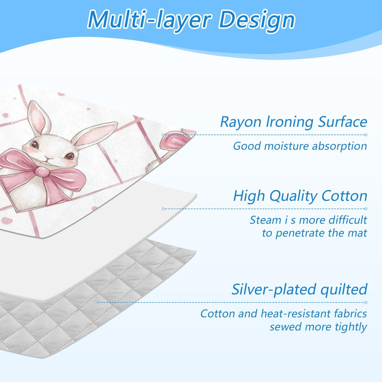 Easter Bunny Bows Pink Ironing Mat Thickened Ironing Blanket Travel Portable Double