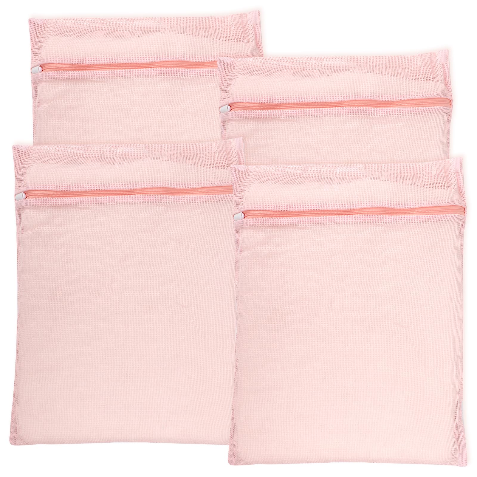 4 Piece Pink Large Durable Organic Cotton Mesh Laundry Bags with Sturdy Zippers and Breathable Mesh are Delicate Laundry Bags for Underwear