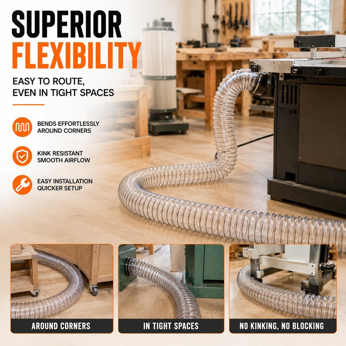 2-1/2"x10' Clear PVC Dust Collection Hose, 2.5 Inch Collection Hose