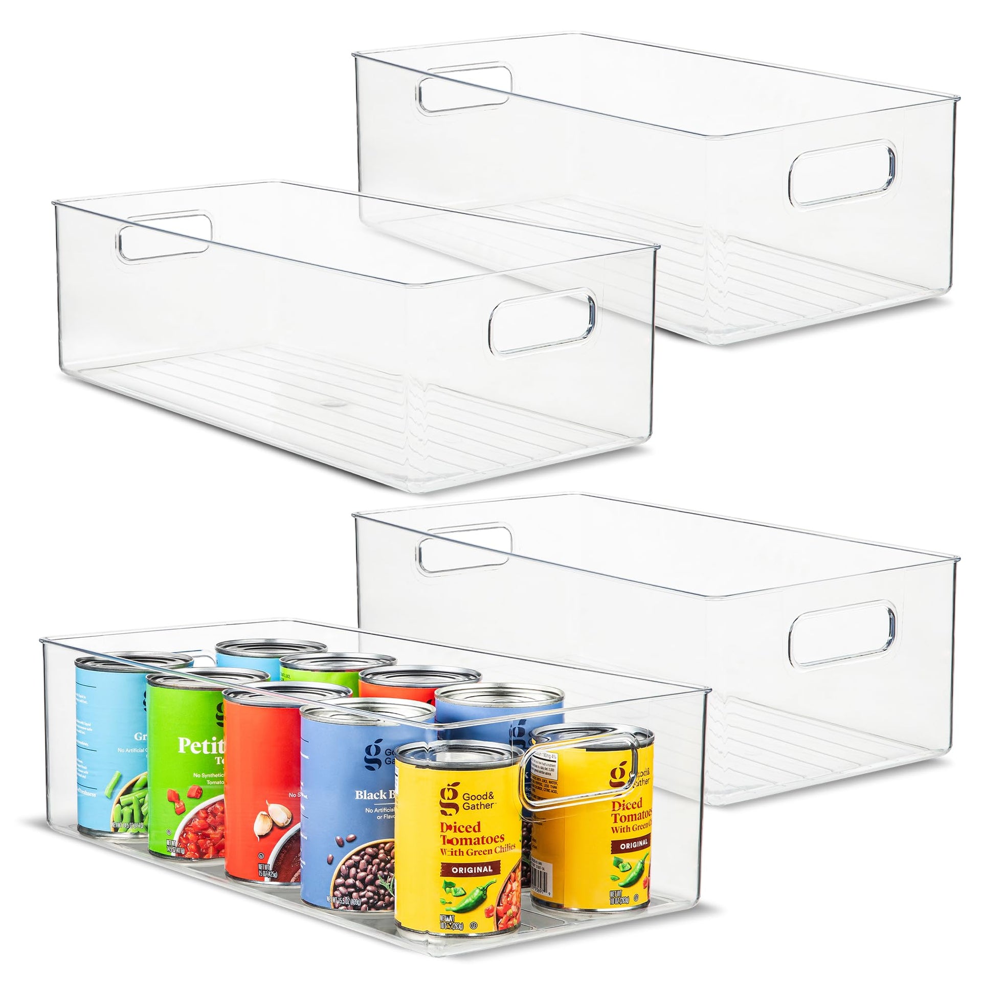 Plastic Food Storage 4 Pack Clear Container Bin with Handles for Organizing Kitchen (4 Count)