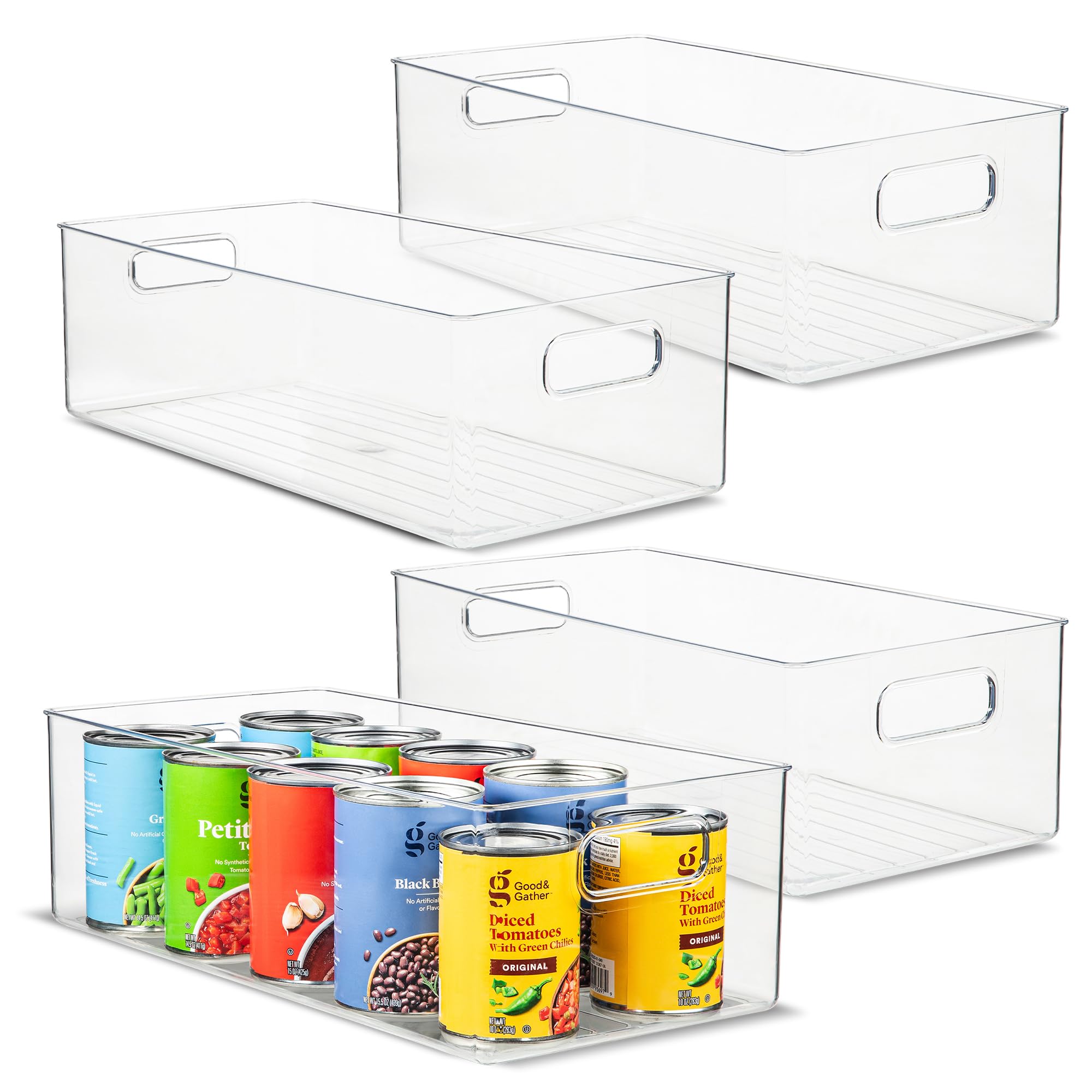 Plastic Food Storage 4 Pack Clear Container Bin with Handles for Organizing Kitchen (4 Count)