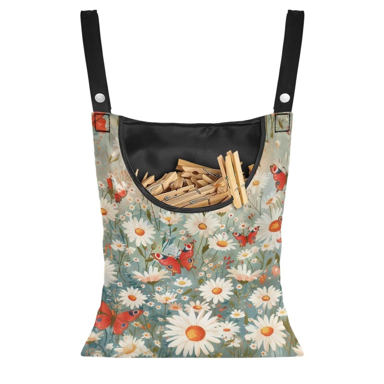 Daisy Clothespin Bag Butterfly Laundry Hanging Storage Organizer Clothes Pin Hanging Bags with Rope Clothespin Holder with an Space