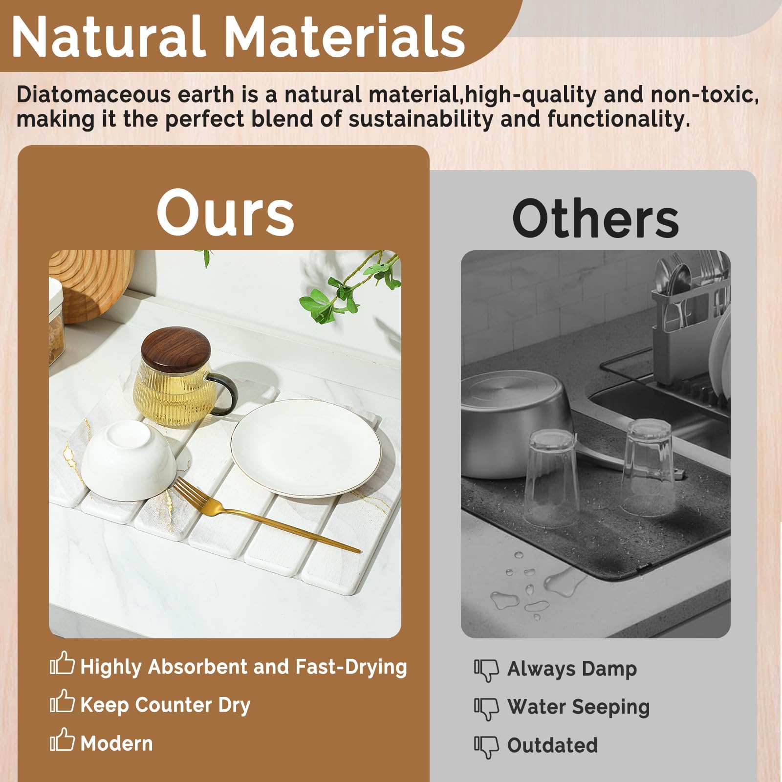 Small Stone Dish Drying Mat for Kitchen Counter (2 Count)