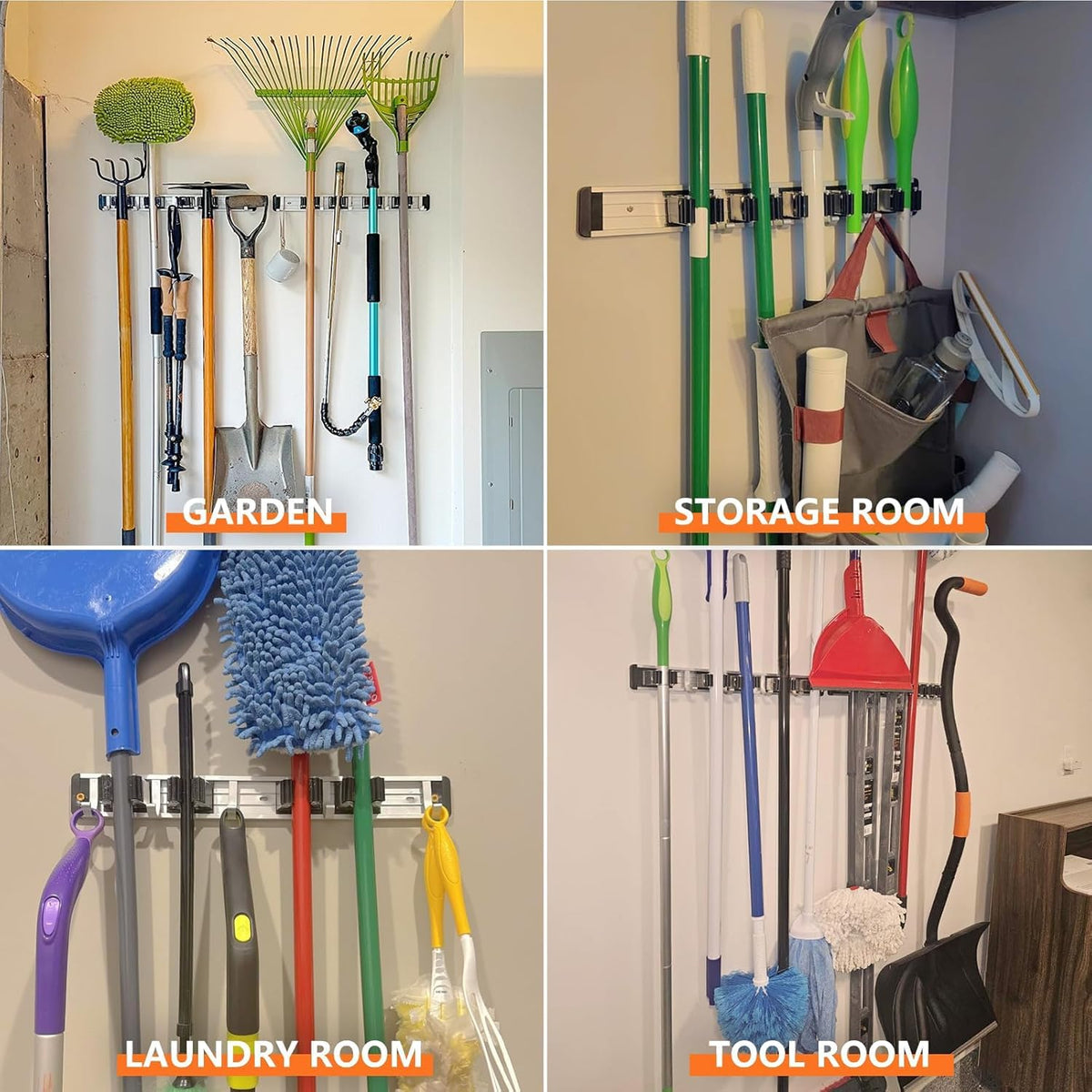 Broom Holder Wall Mount Mop Hanger Tools organizer 5Racks 4Hooks