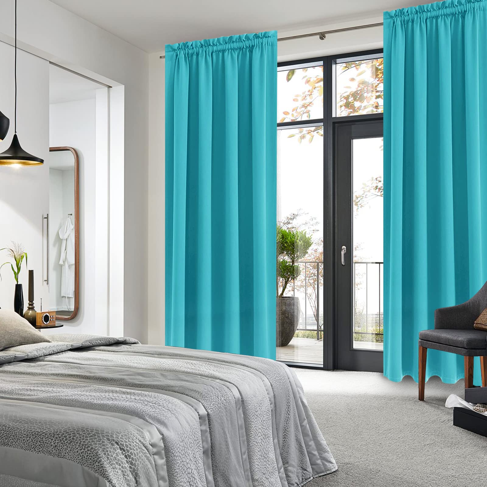Blackout Curtains for Bedroom Living Room 52 x 84 Inch Long Turquoise (2 Count)