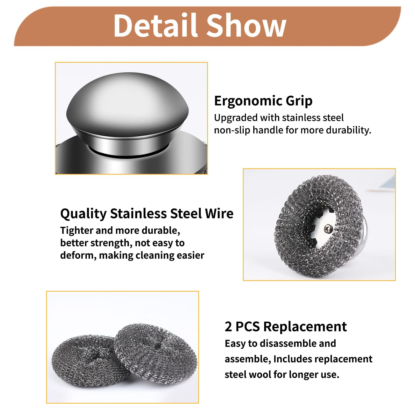 4pcs Steel Wool Scrubber with Replacement Wire Sponge Pads (6 Count) - ModHome Supplies