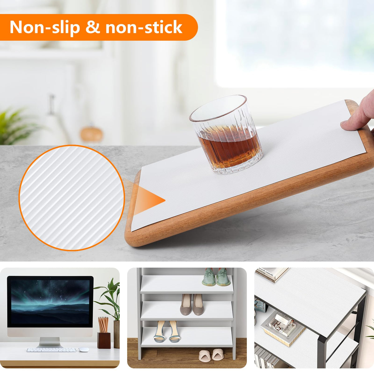 Shelf Liners for Kitchen Cabinets Drawer Liner Non Adhesive Cupboard Mat EVA Material Waterproof Refrigerator Mats Washable Fridge Liner for Cupboard and Desks Liner White 17.3 x 236.2 Inches (409.6 Sq Ft)