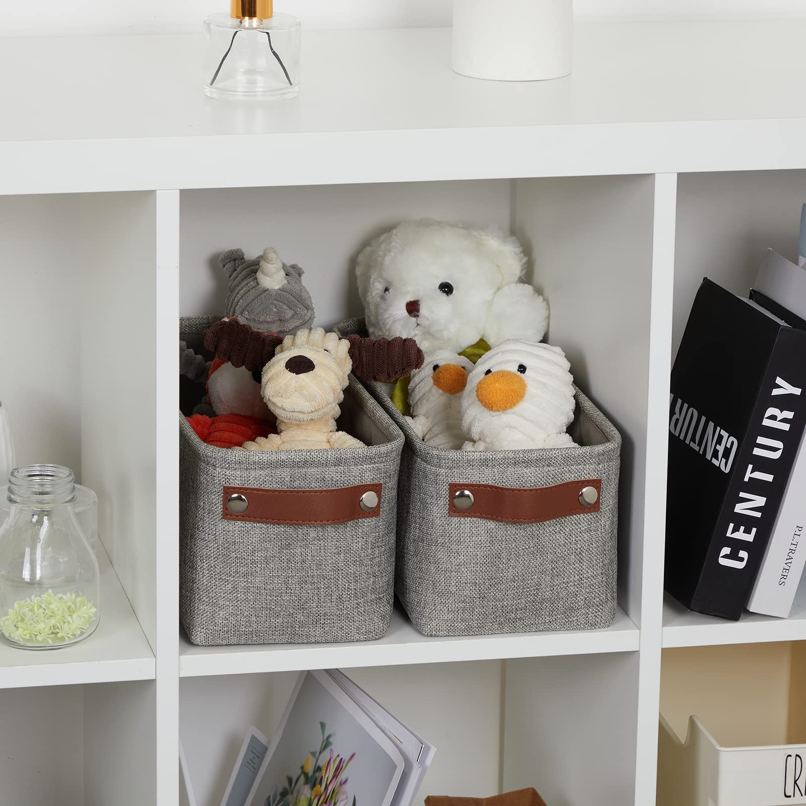 Soft Cotton Fabric Bathroom Storage Baskets 2 Pack Fabric Shelf Baskets for Gifts Empty Small Storage Organizer for Closet (2 Count)