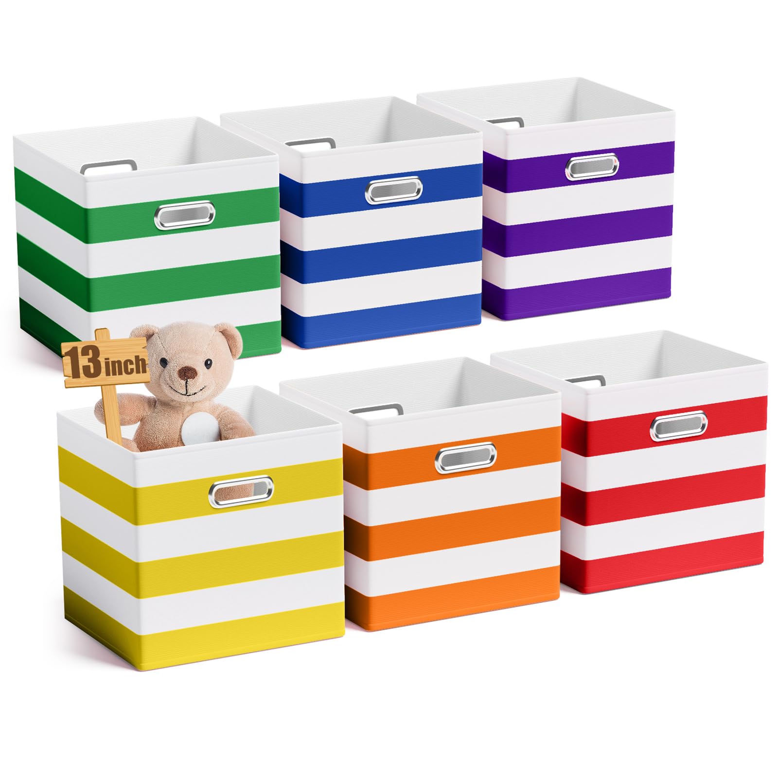 13 Inch 6 Pack Fabric Storage Cubes with Metal Handles (6 Count)